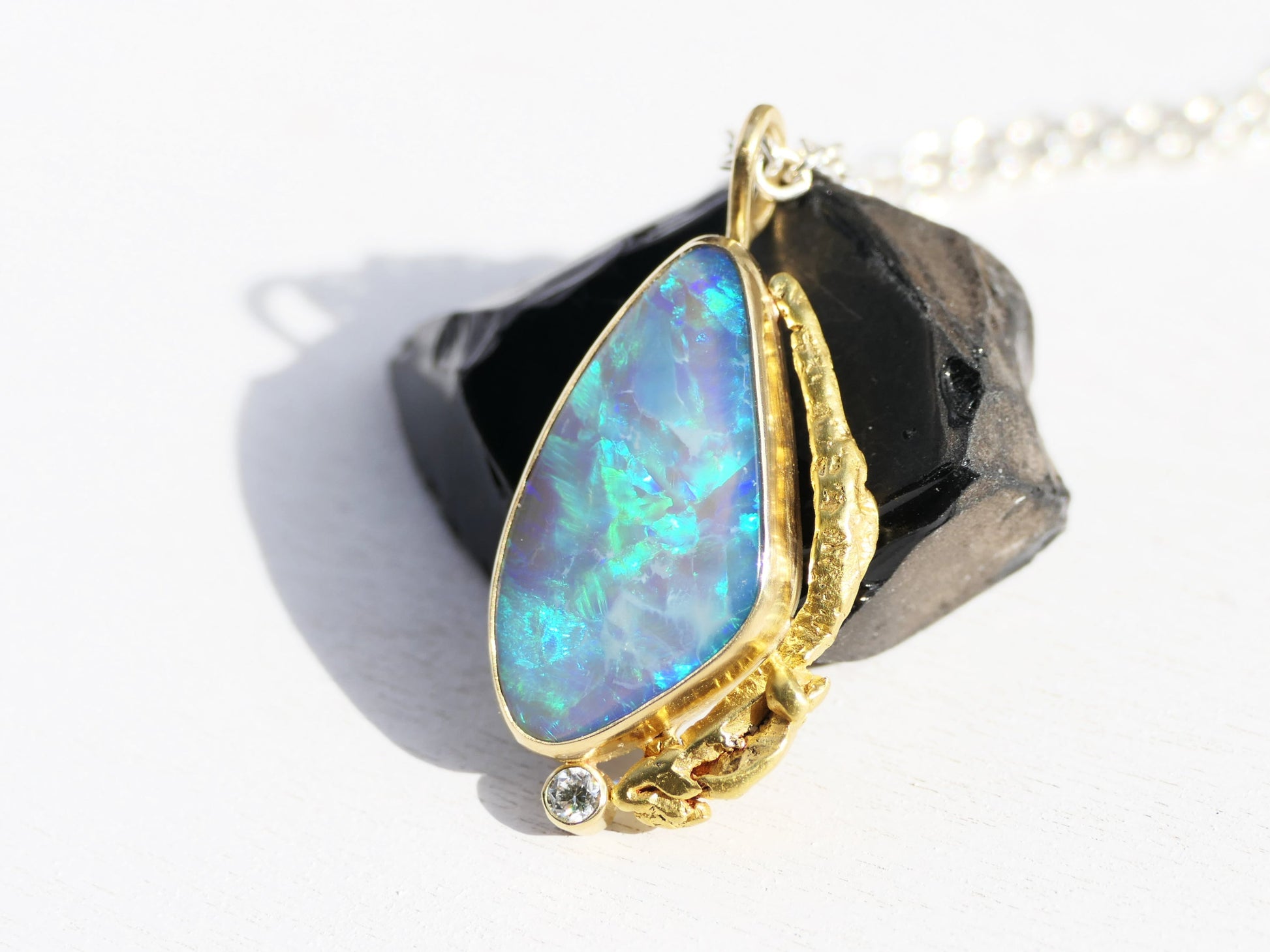 gold nugget and Australian opal pendant