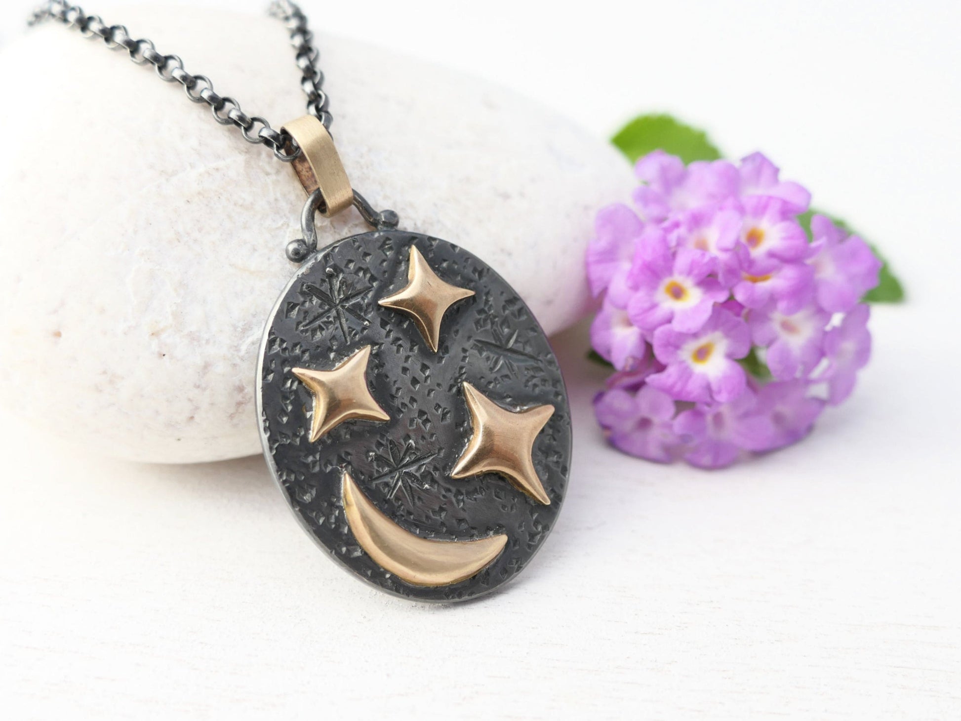 celestial charm moon and stars pendant