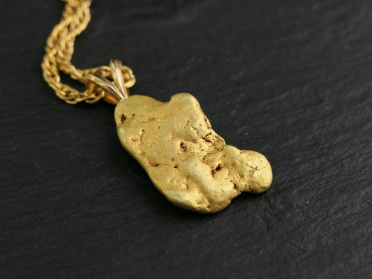 Natural raw gold nugget pendant from Canada with 14k gold bail and optional gold chain