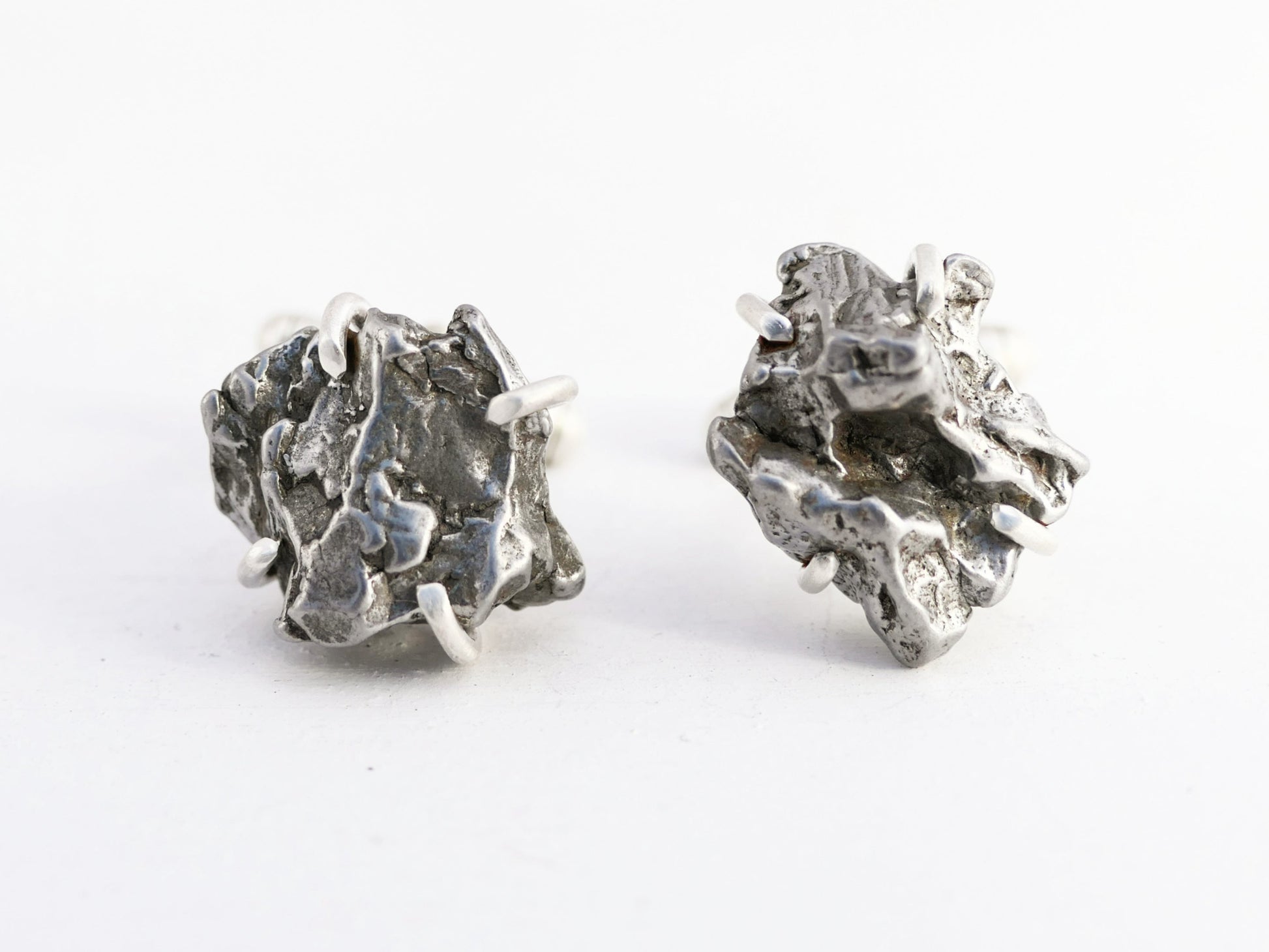 Real Campo del Cielo meteorite cufflinks set in sterling silver