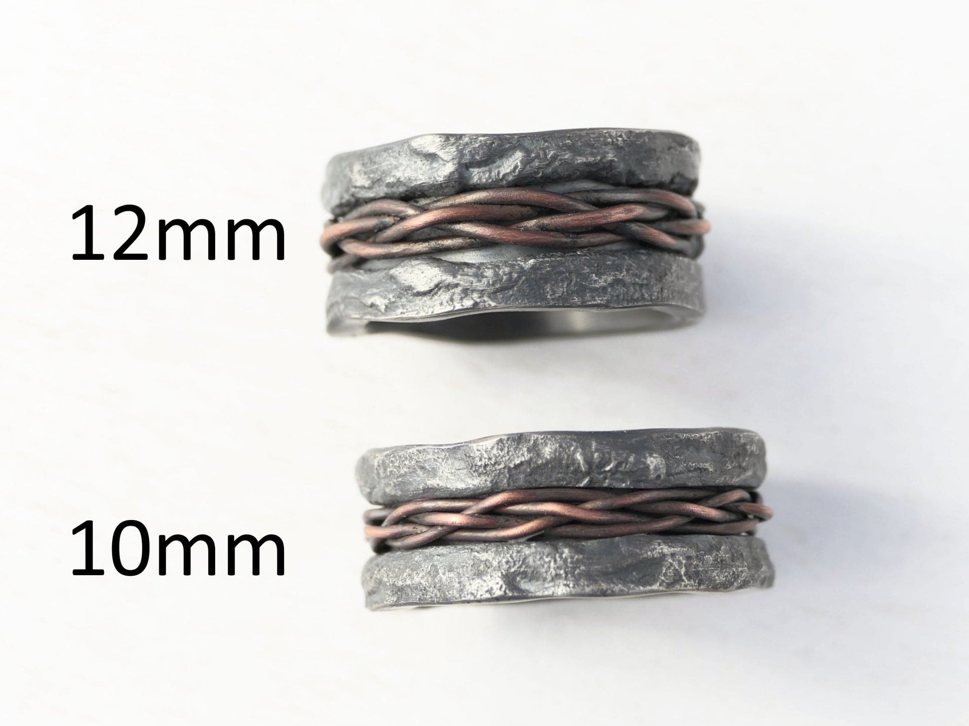 mixed metal woven ring band dark silver copper