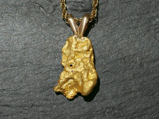 Australia gold nugget pendant necklace with solid 14k yellow gold bail on gold-filled chain