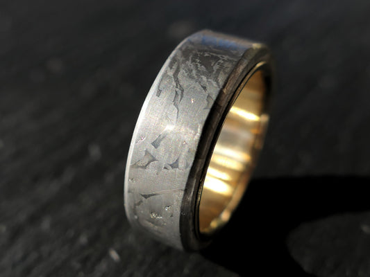 meteorite wedding band gold liner