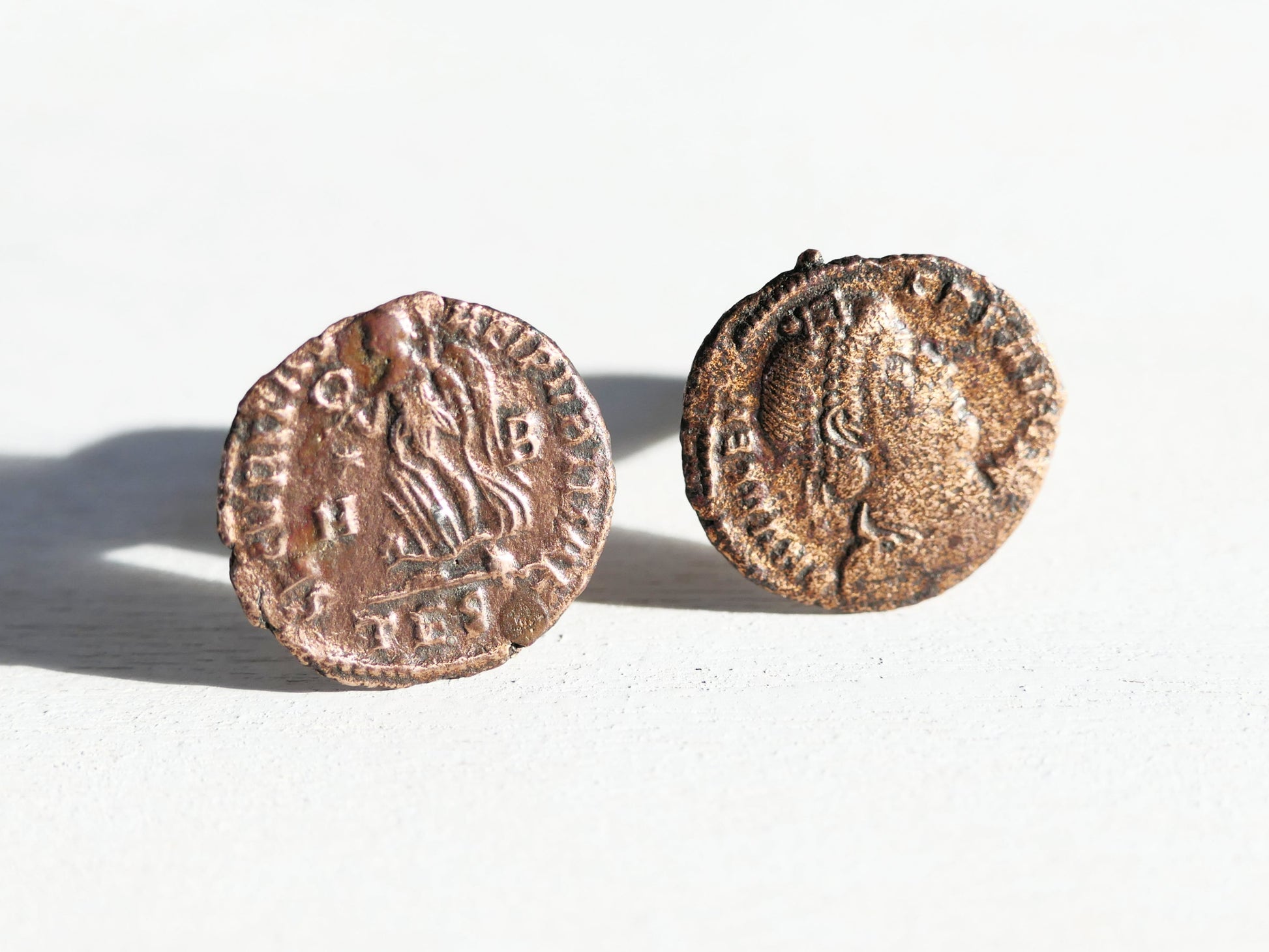 unique bronze cufflinks featuring authentic ancient Roman Empire coins from Emperor Valens era