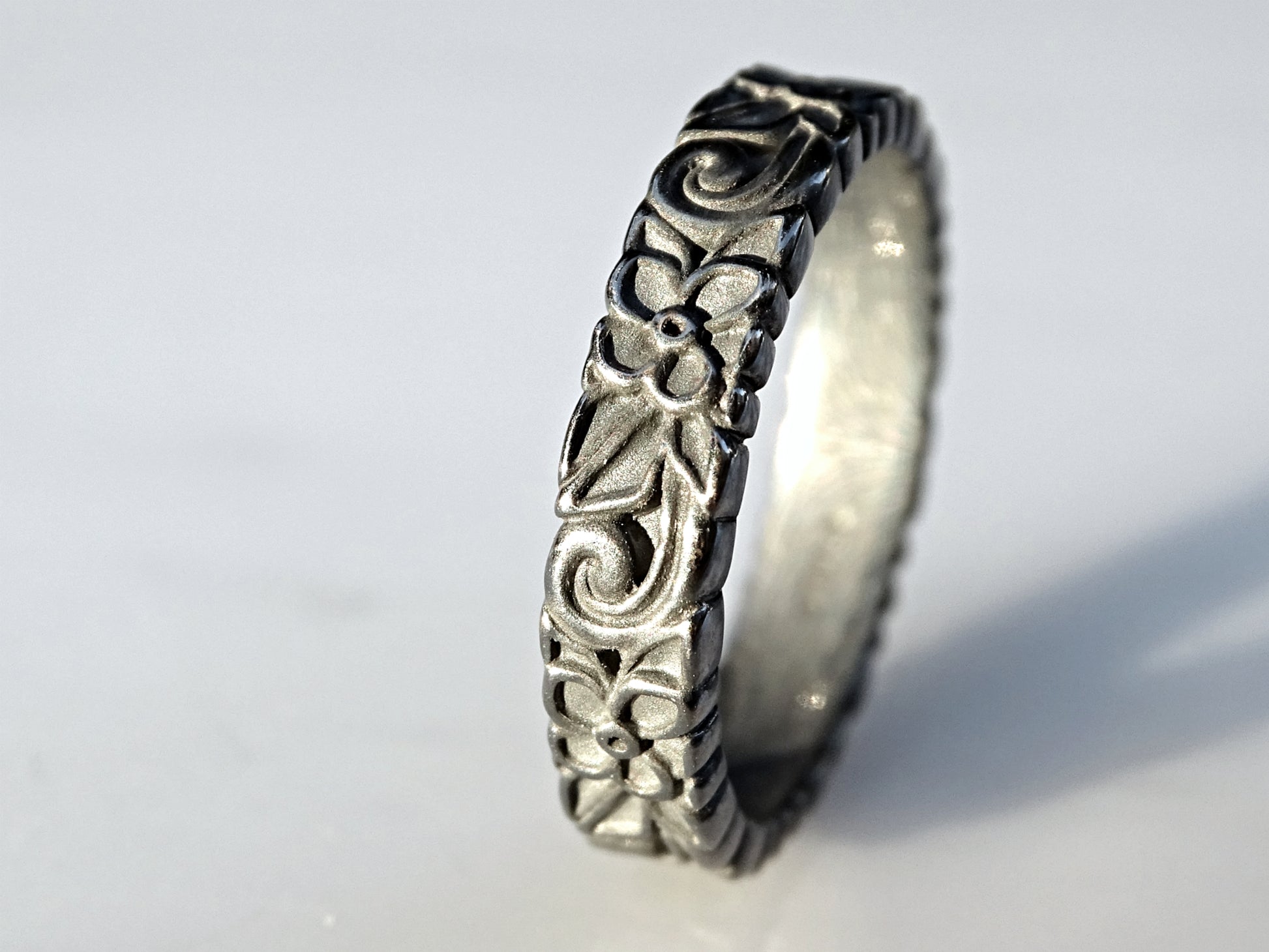 flower wedding ring black silver ring