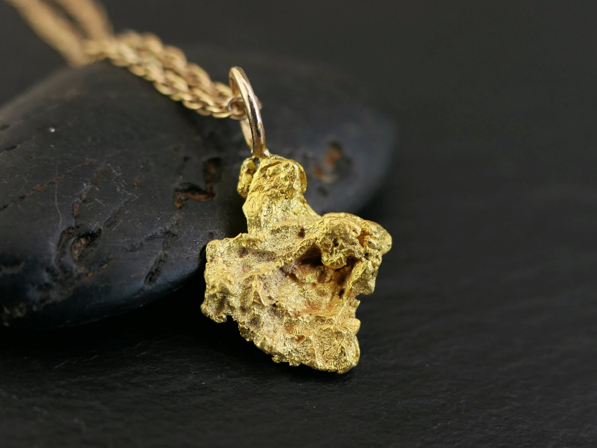 Alaska gold nugget pendant necklace with natural 20k-22k gold nugget on gold filled chain