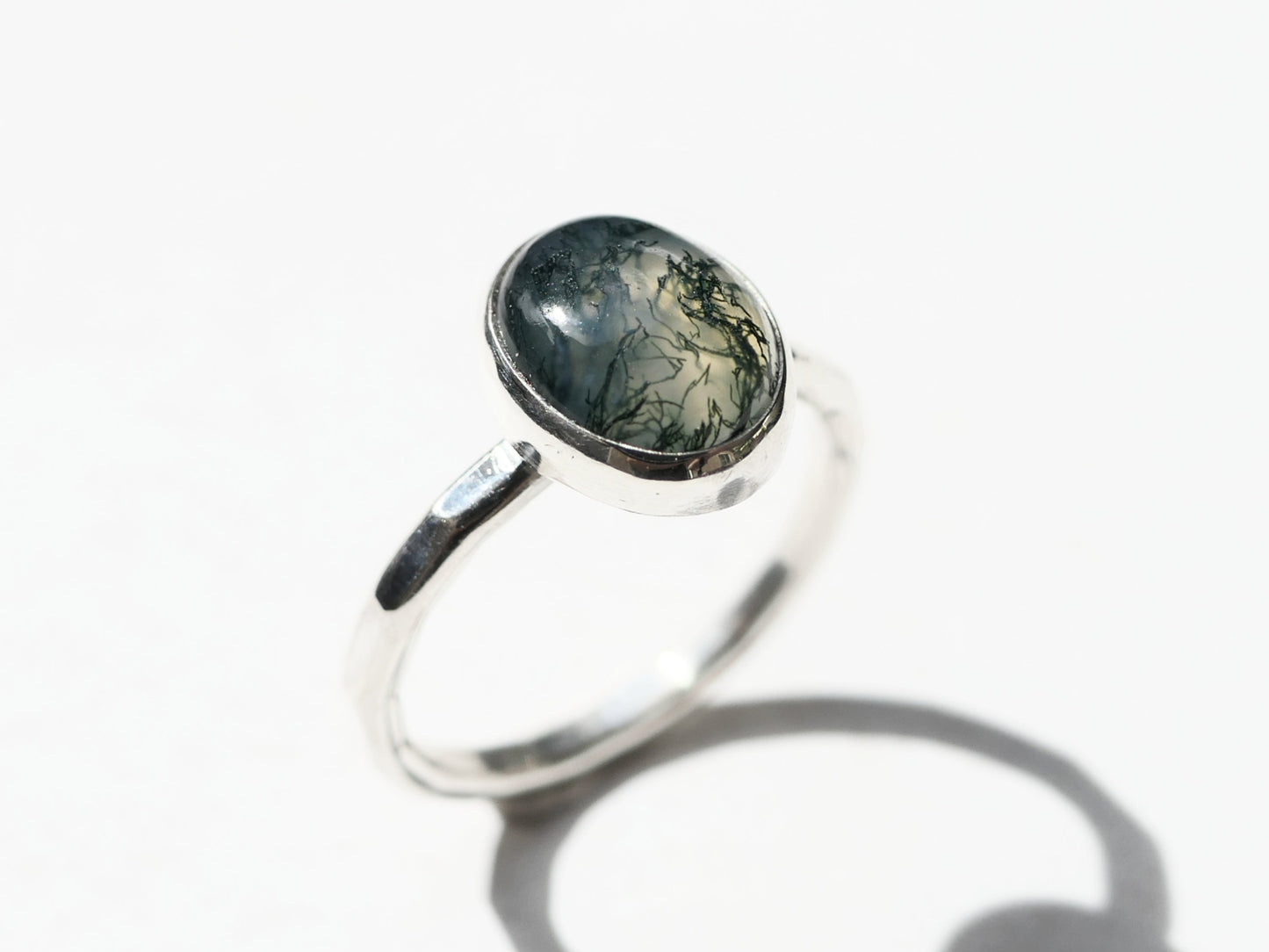 silver moss agate ring handcrafted gem ring