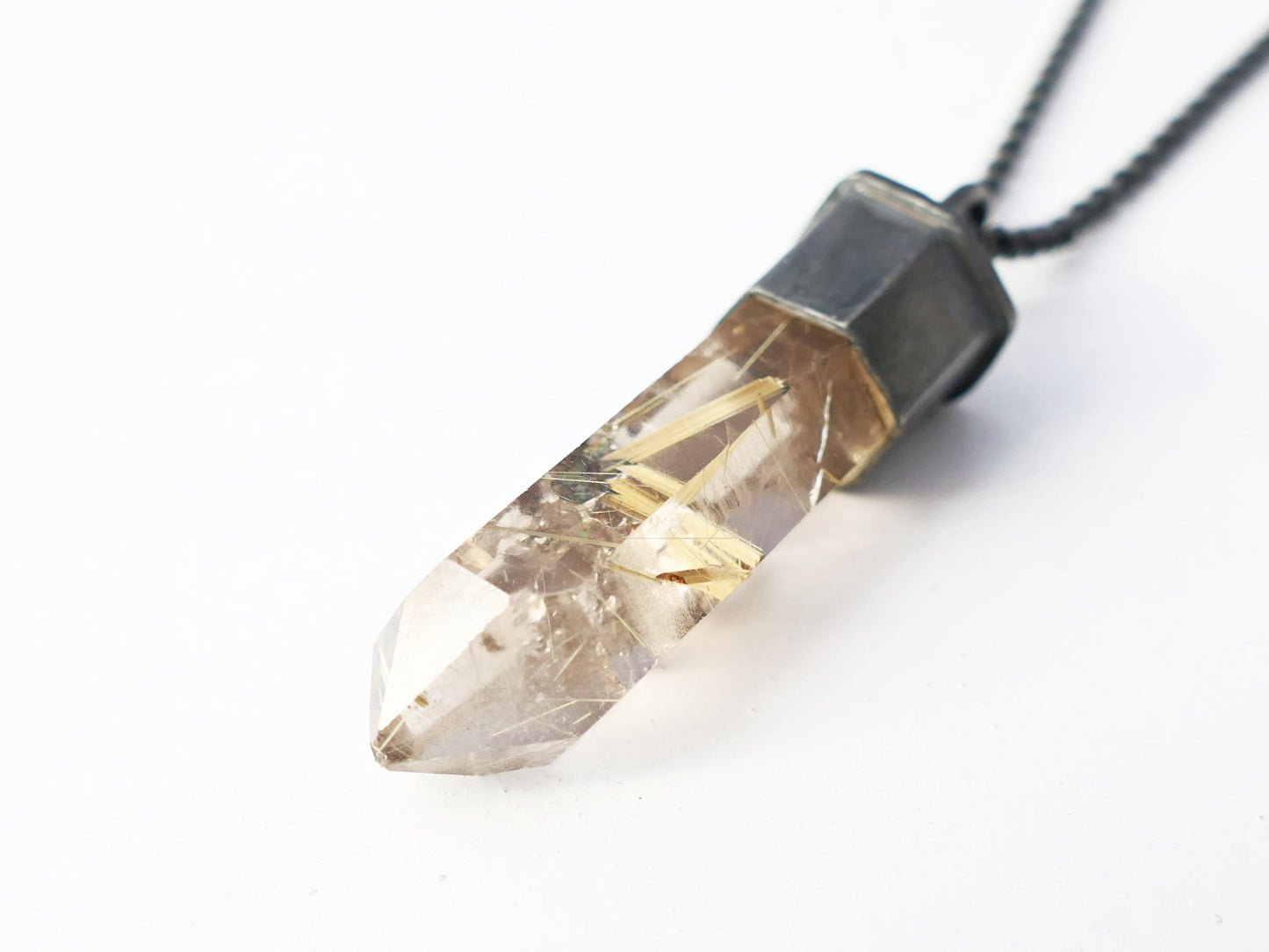 star rutile crystal, rutilated quartz pendant