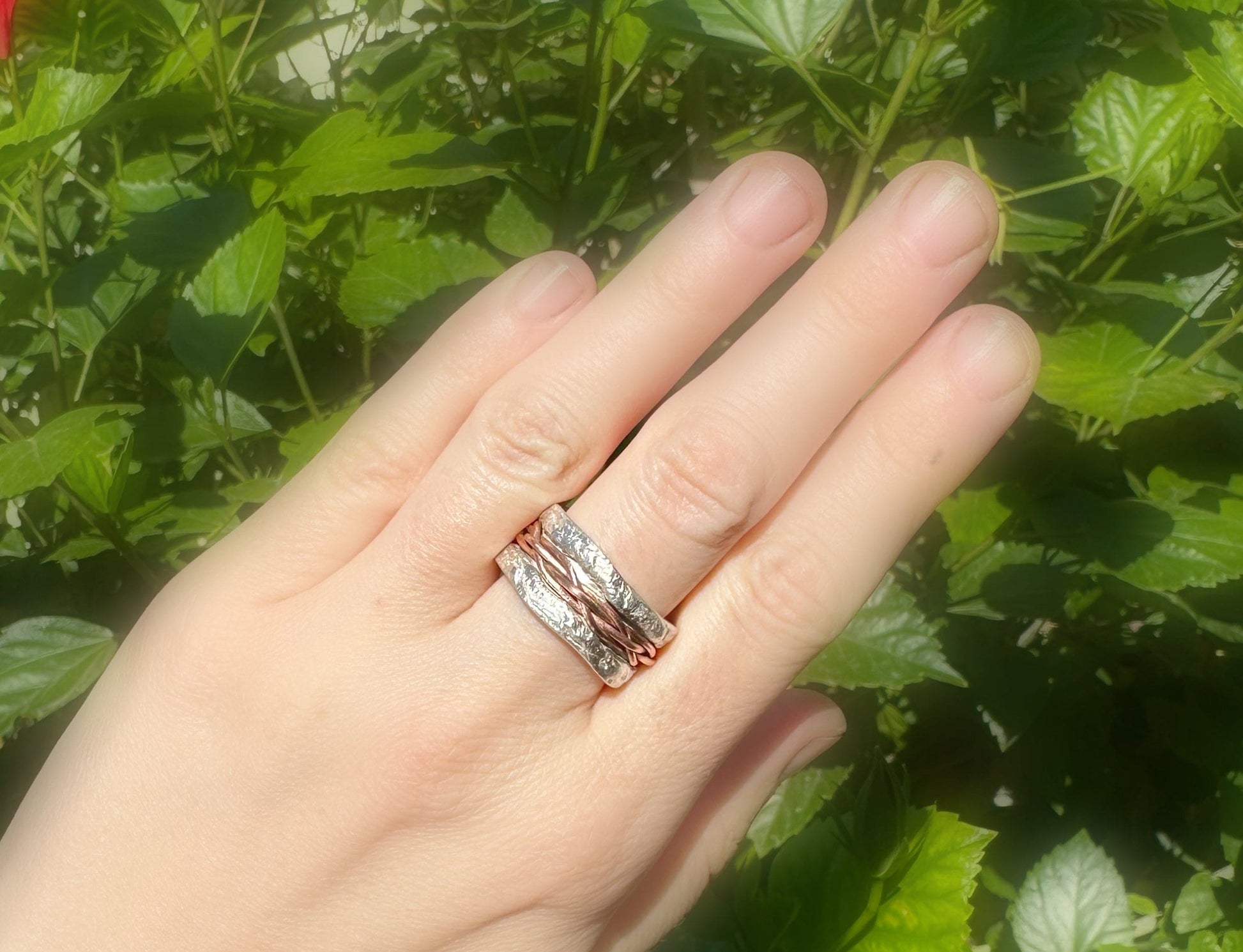 large woven ring sterling silver and copper
