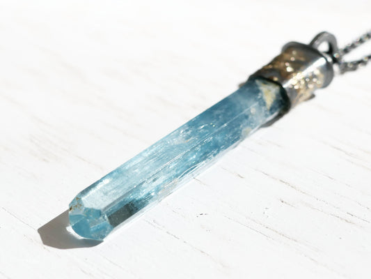 blue aquamarine crystal necklace