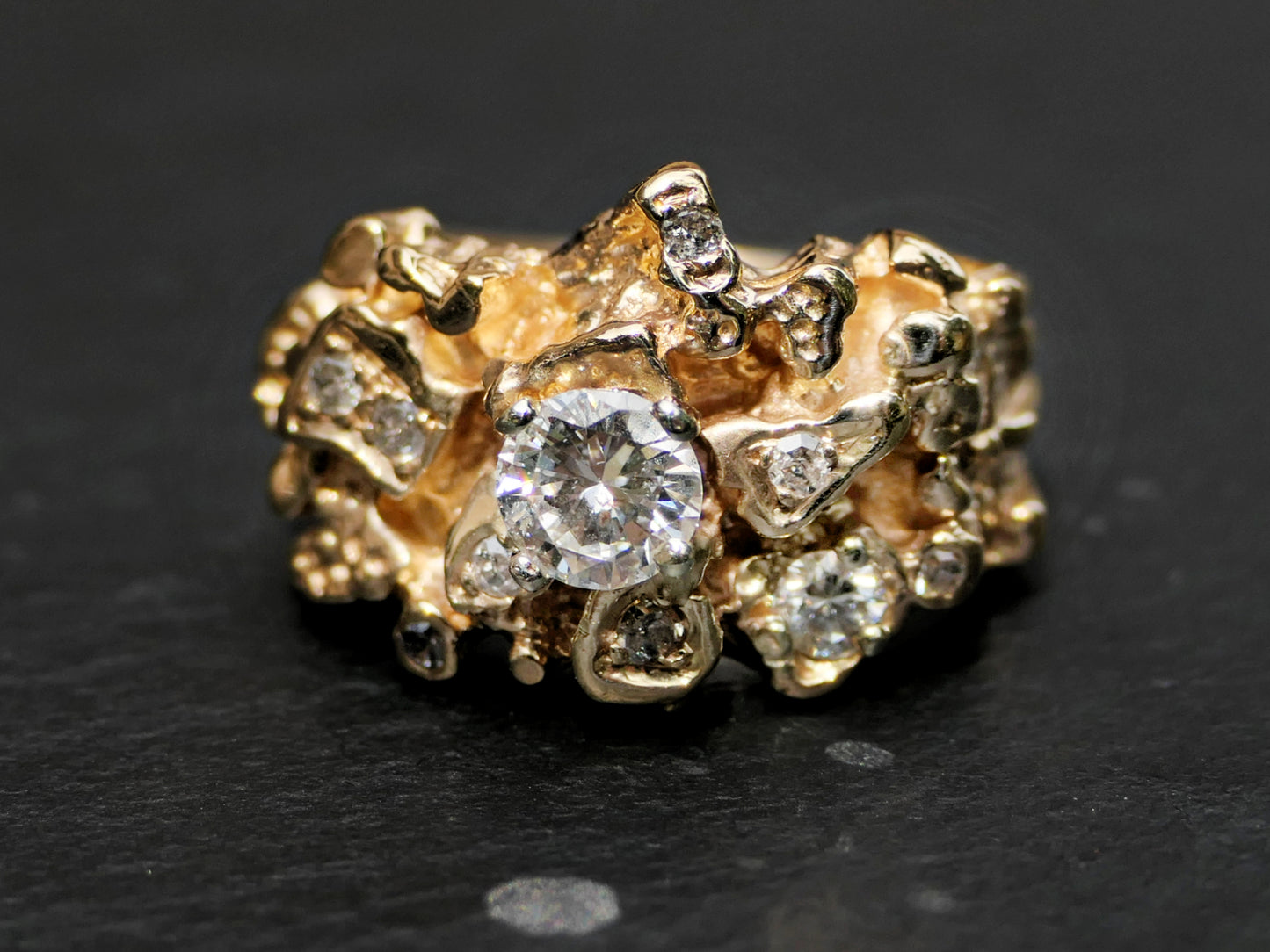 diamond statement ring, gold cluster ring