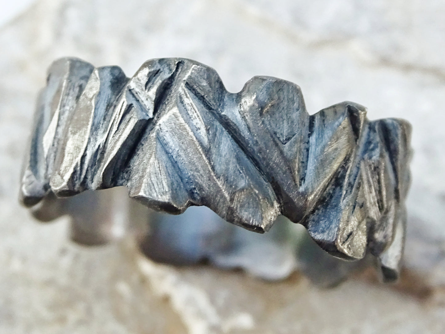 black wedding ring, sterling silver