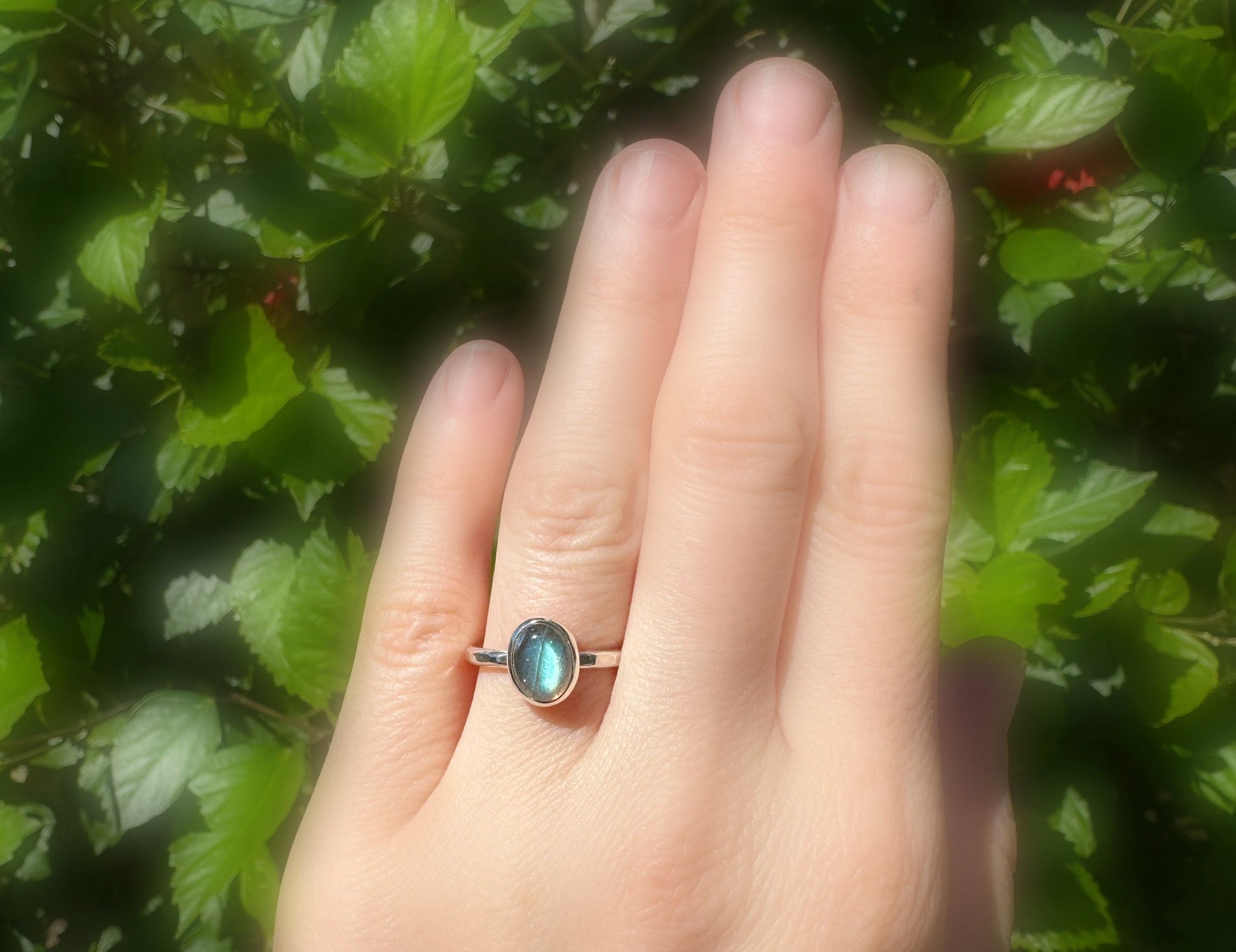 dainty silver labradorite ring