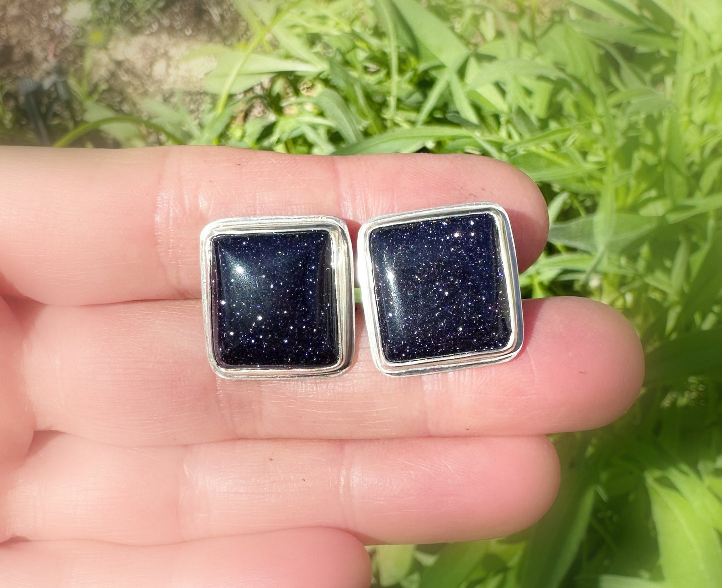 blue goldstone cufflinks glass anniversary gift