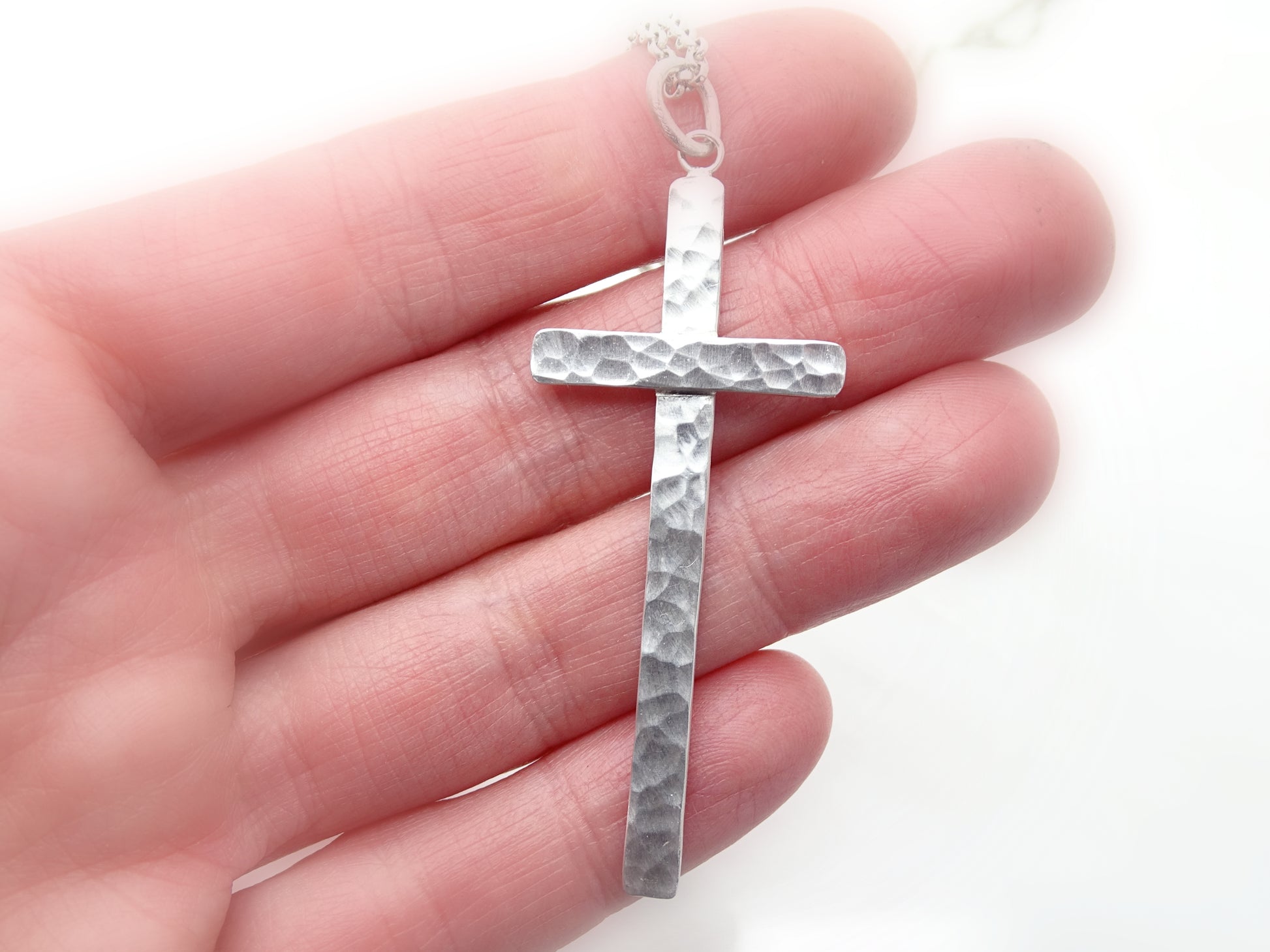 hammered silver cross necklace