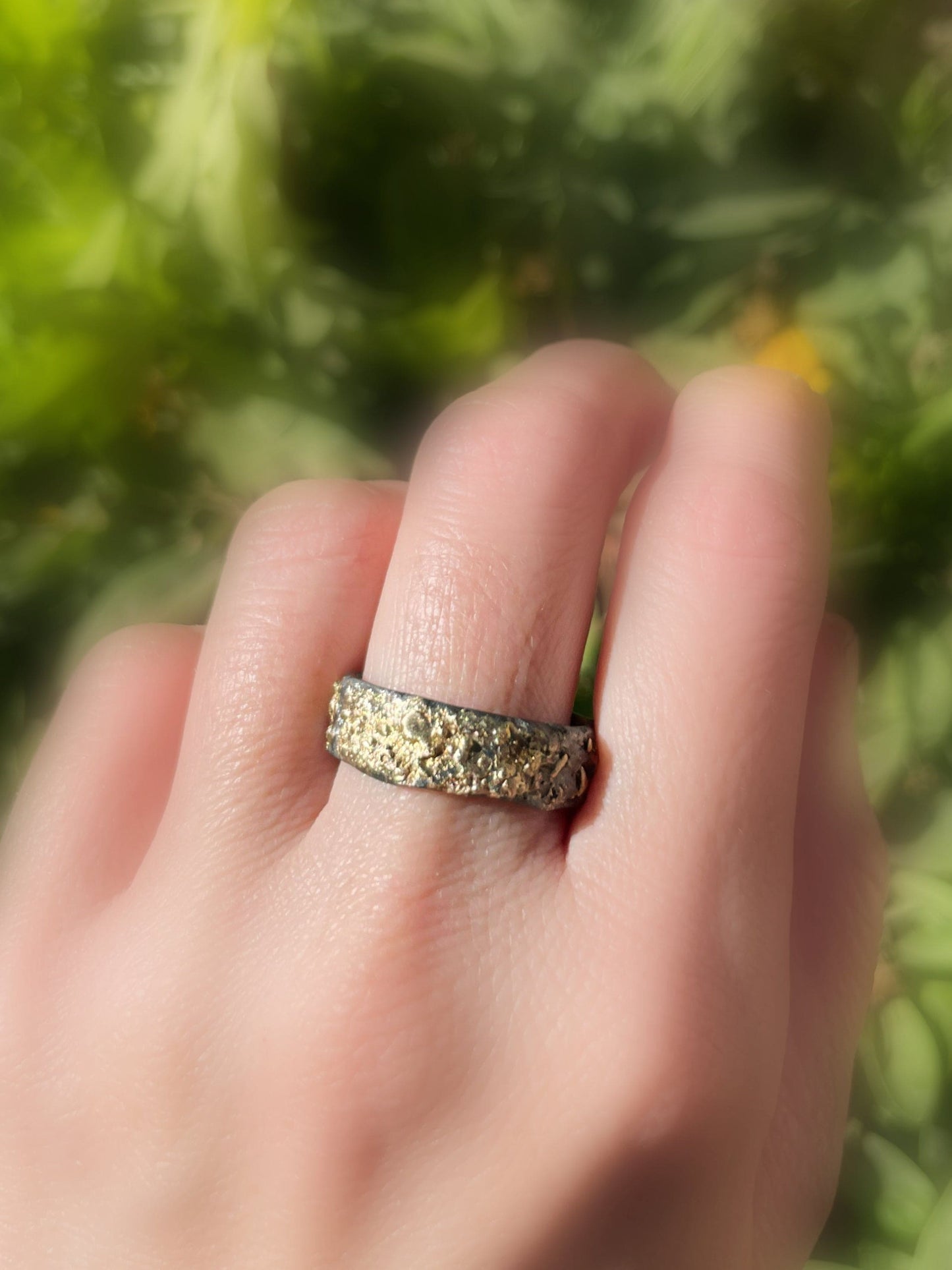 unique men's ring in black sterling silver with fused 14k gold