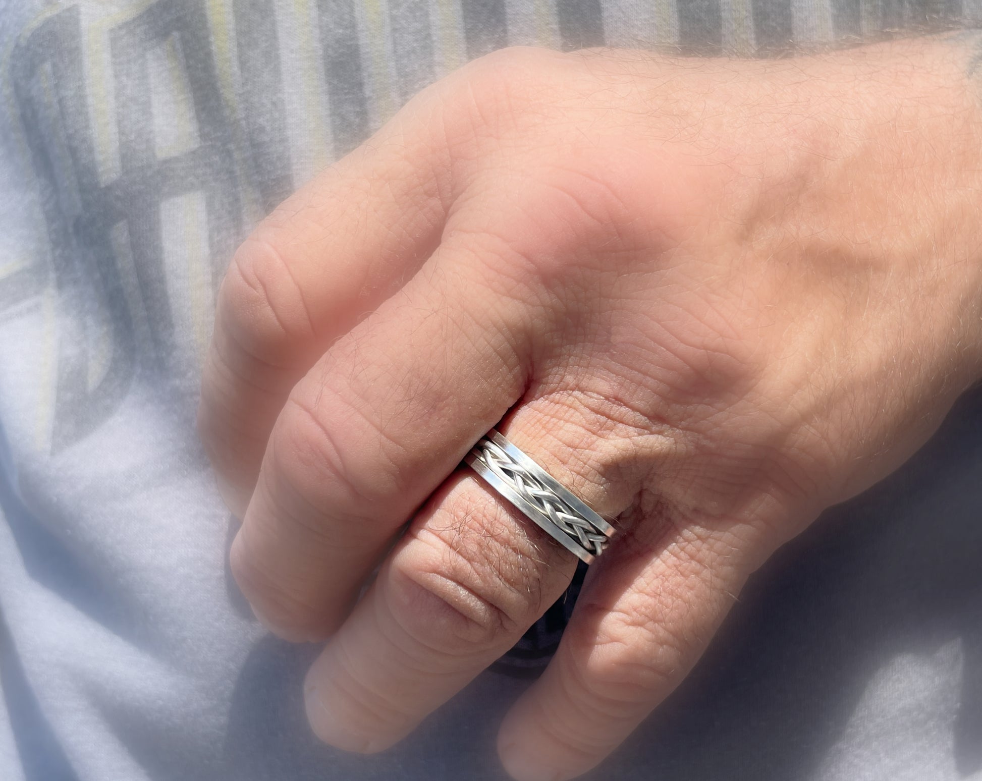 braided wedding band, unique woven silver ring