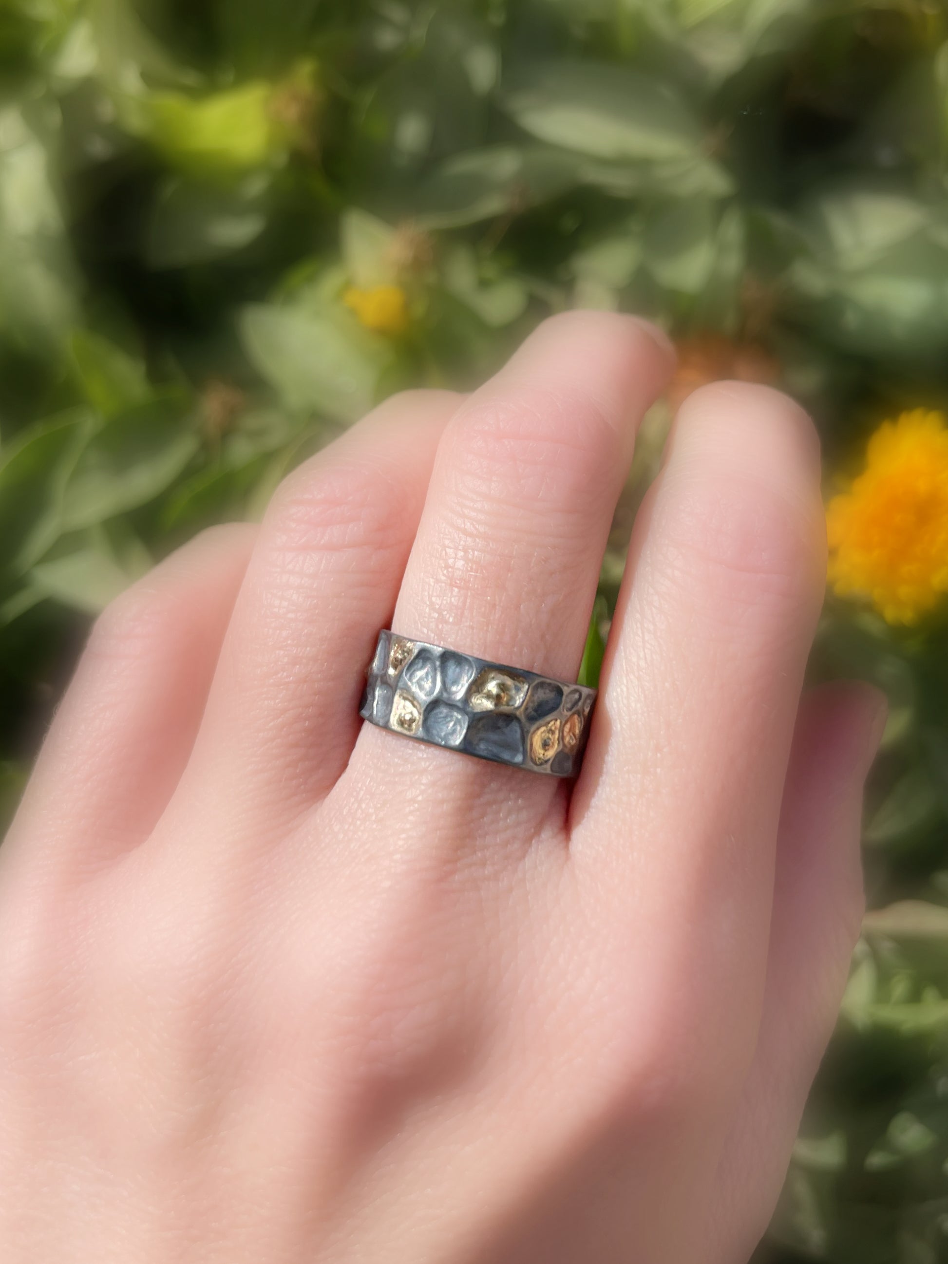 unique wedding ring hand carved texture