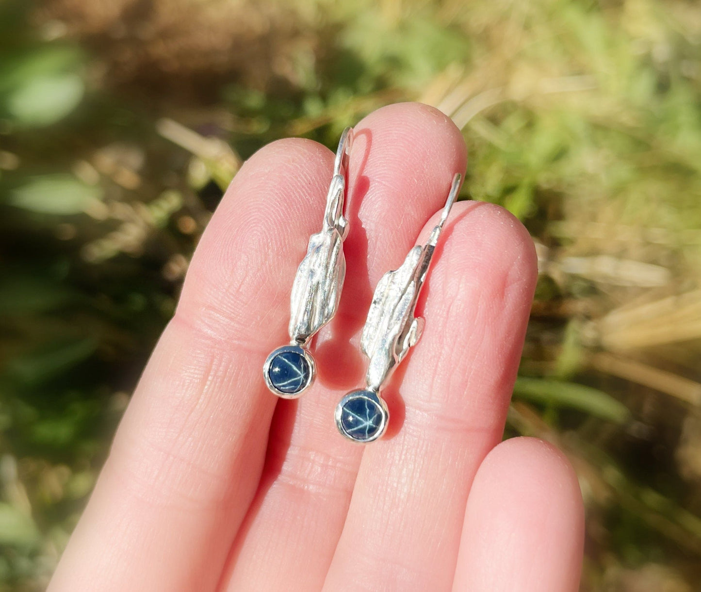 silver star sapphire earrings