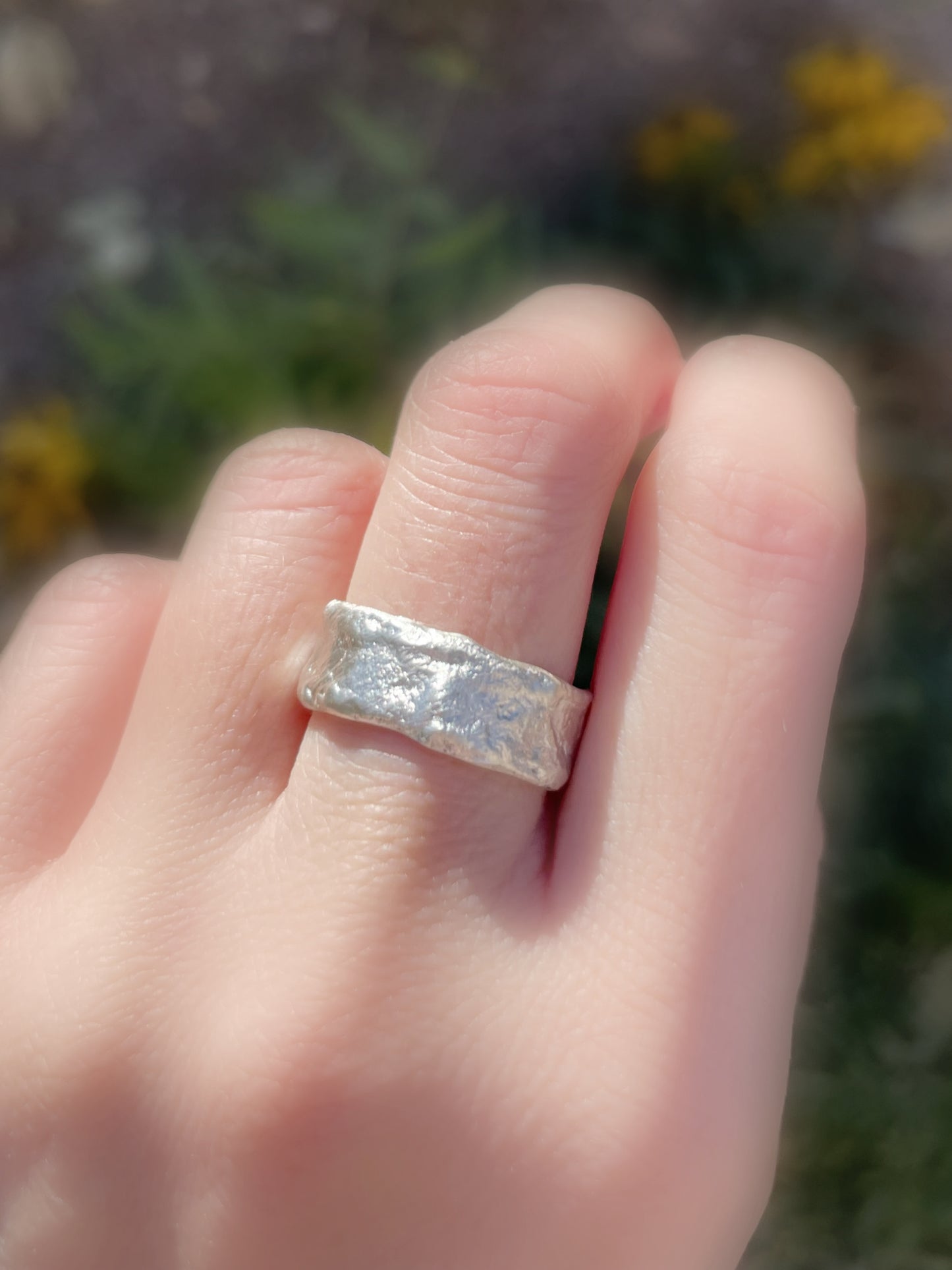 matching wedding ring set his and hers molten silver