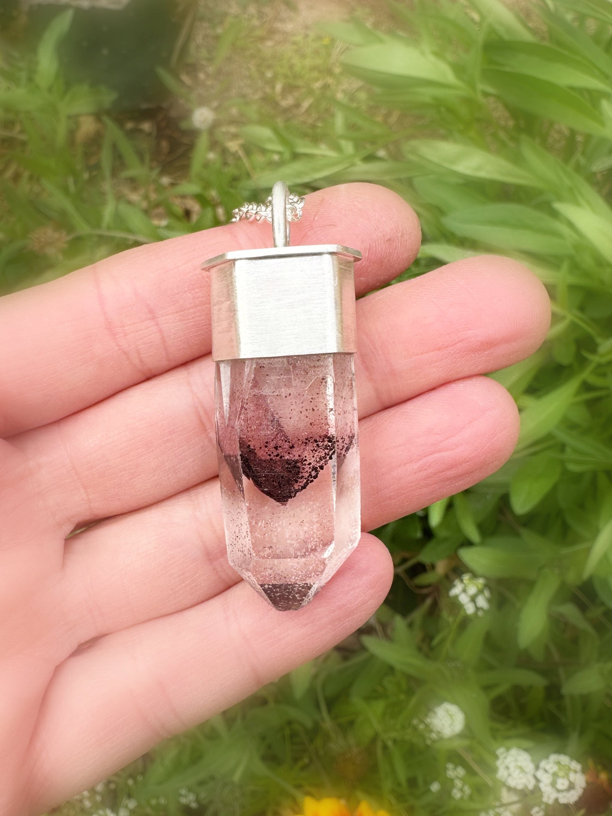 Indian hematite phantom quartz crystal pendant