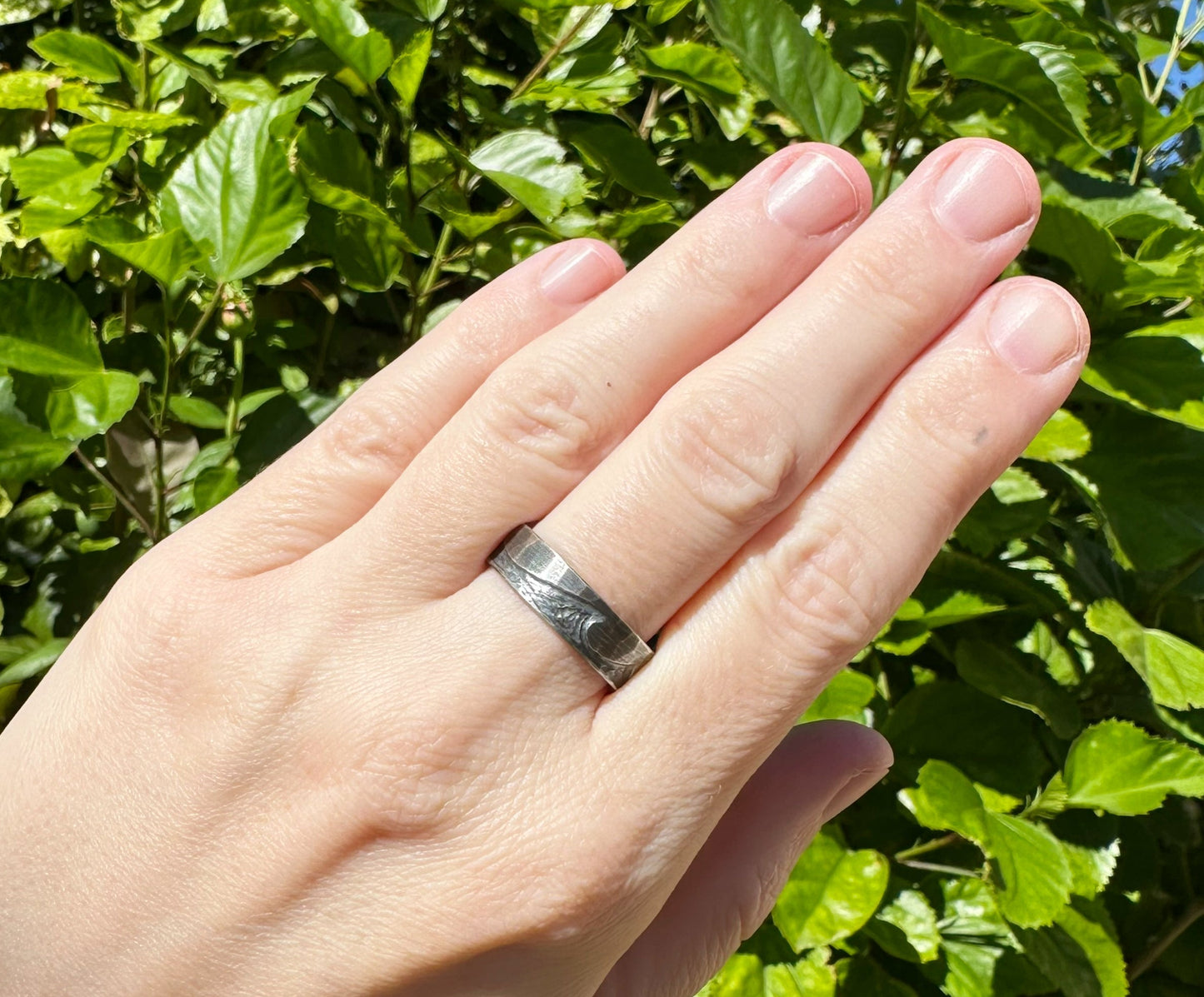 hammered silver wave ring band