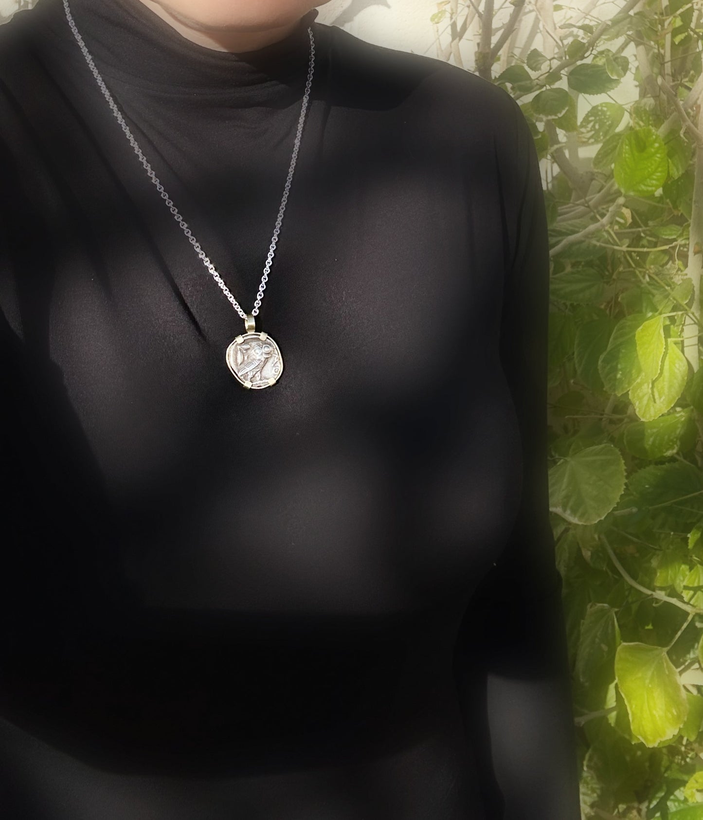 Owl of Athena coin necklace