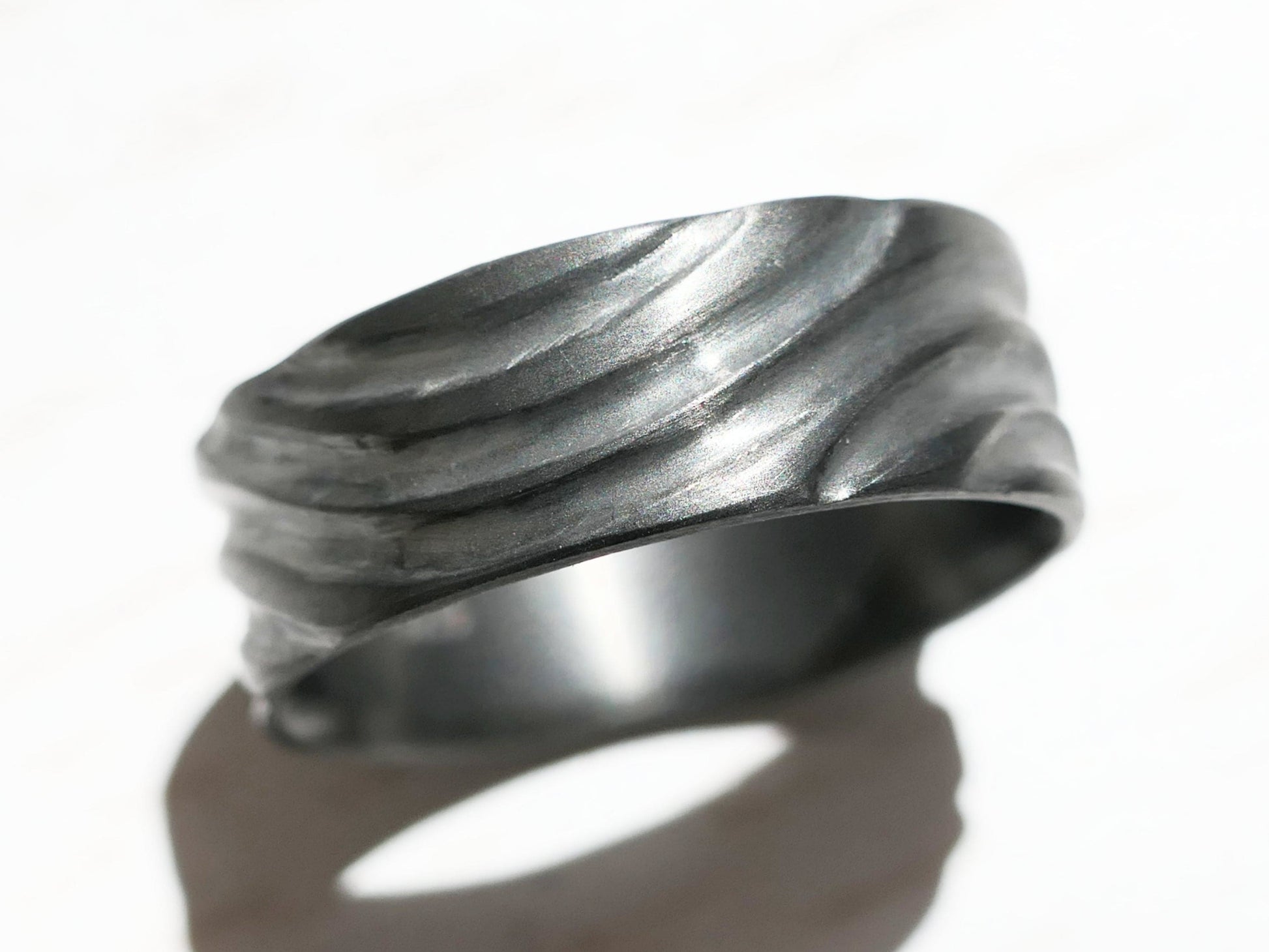 dark silver unique wedding band
