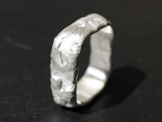 Handcrafted molten fine silver square wedding band with textured matte finish
