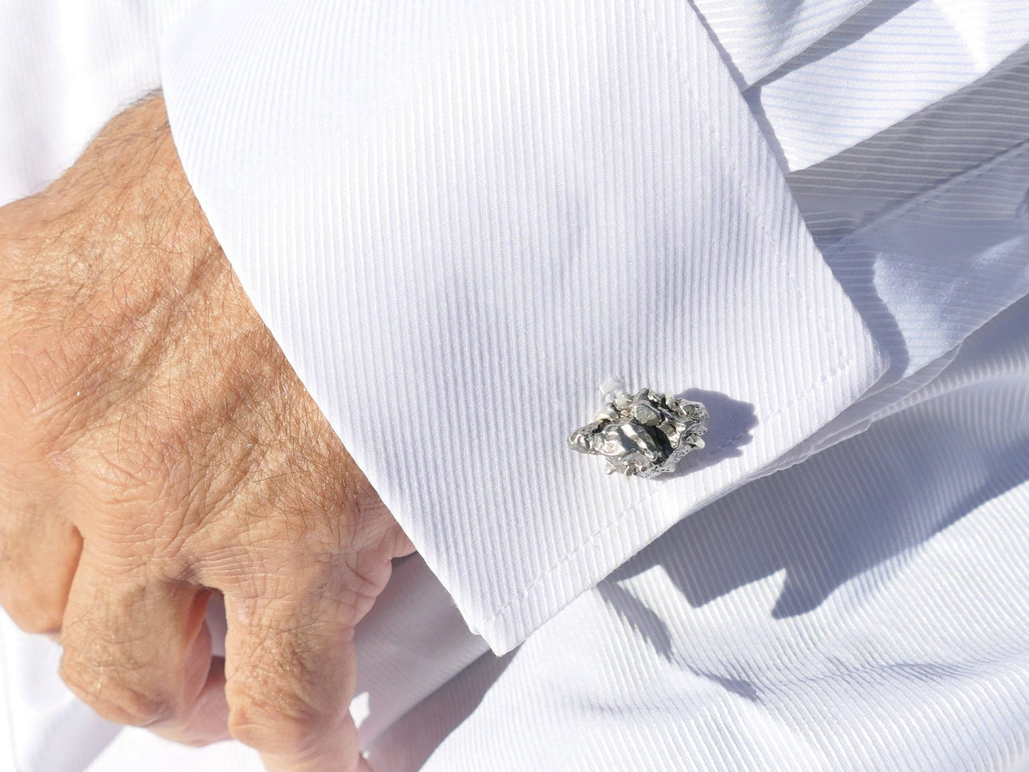 minimalist meteorite cufflinks with sterling silver backs