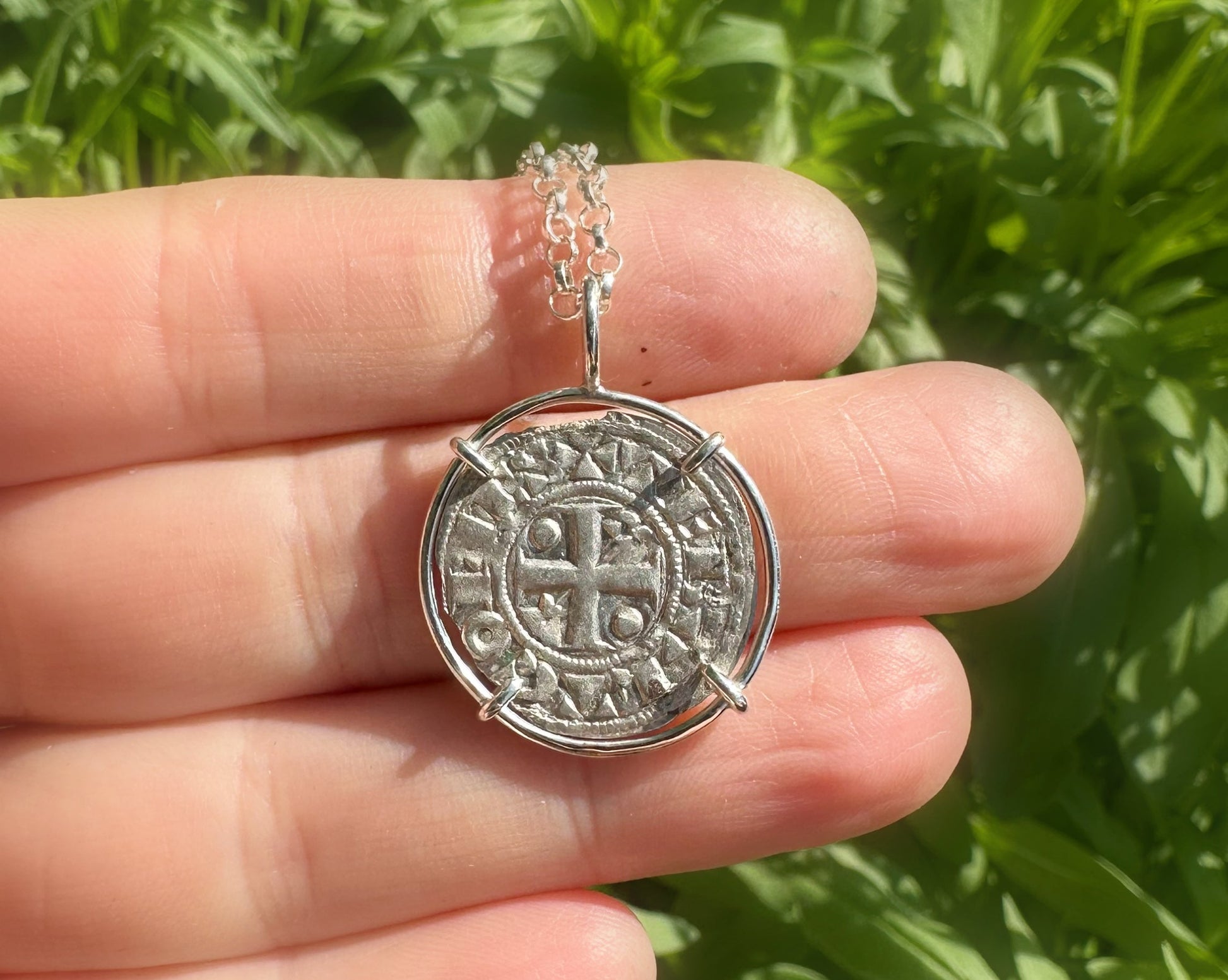 silver Crusader coin pendant