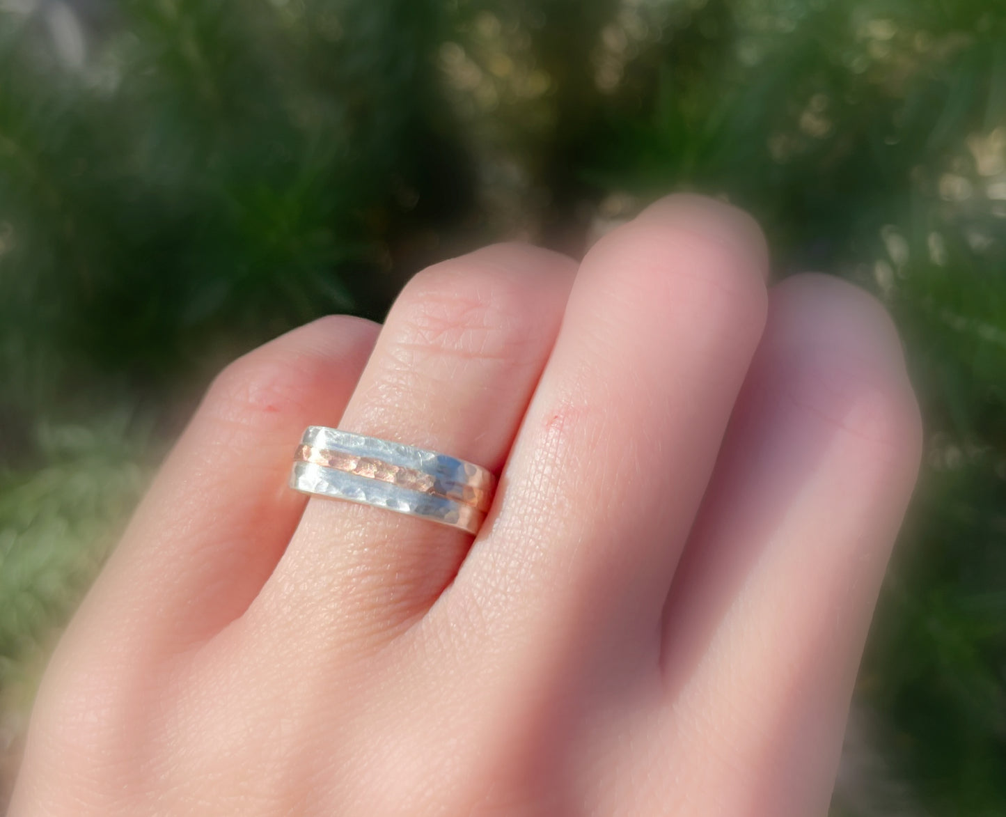 square engagement ring, bronze silver square band