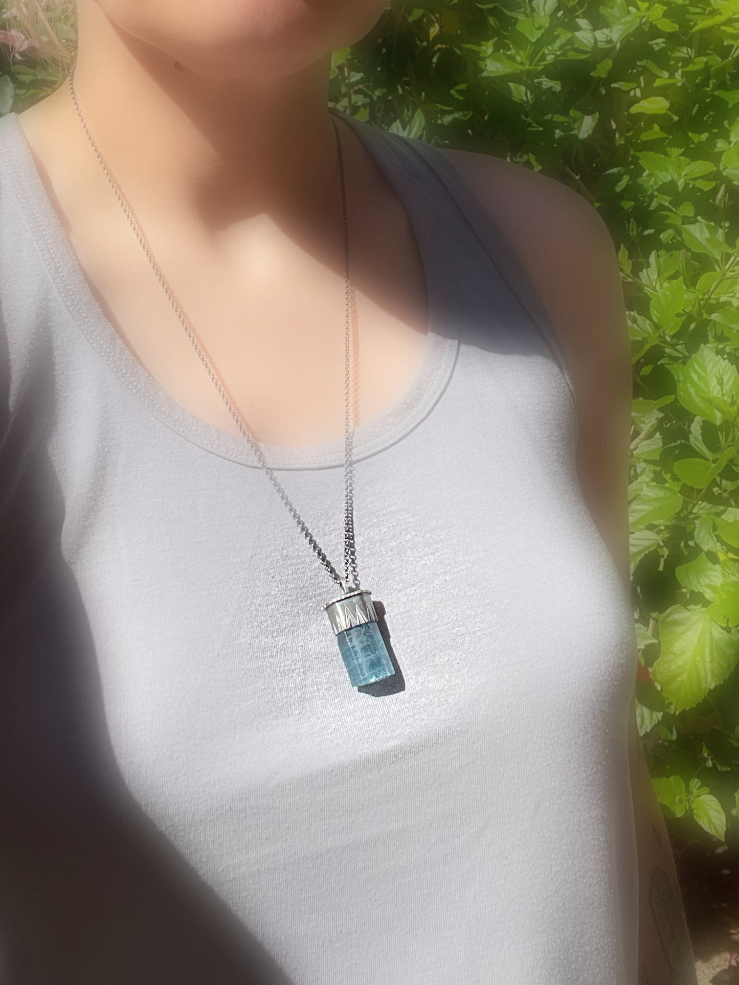 uncut Vietnam aquamarine crystal necklace