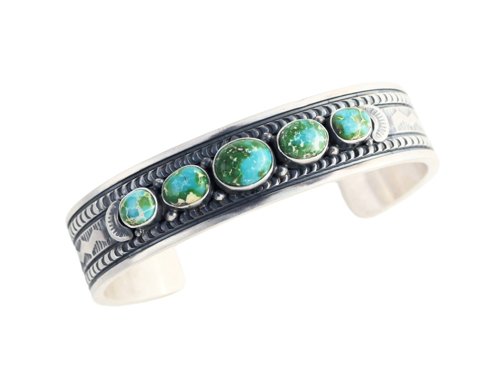 turquoise silver cuff bracelet with Sonoran Gold gemstones and Navajo design