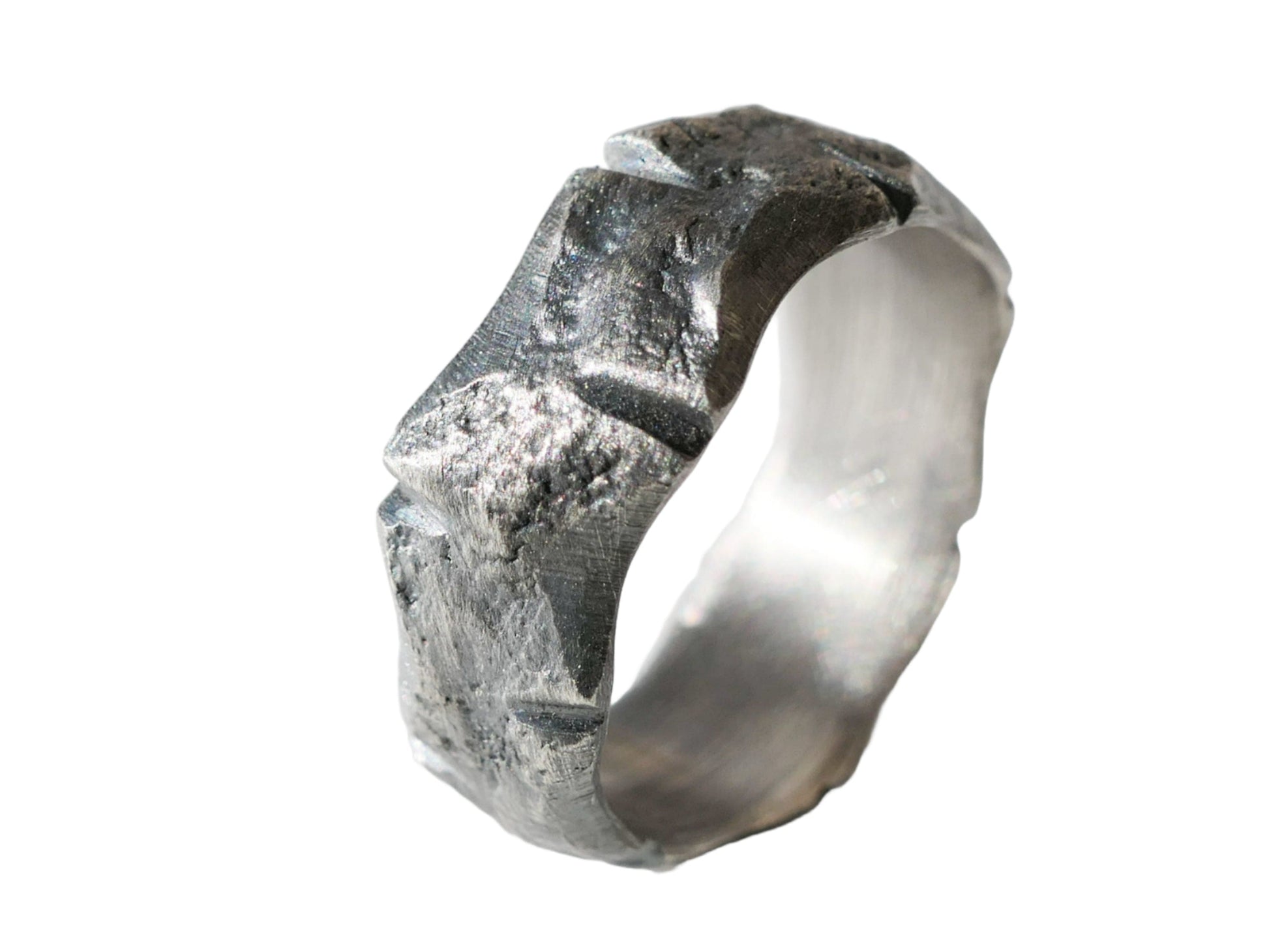 NEW molten pattern sterling silver ring, men's unique wedding ring dark silver - CrazyAss Jewelry Designs