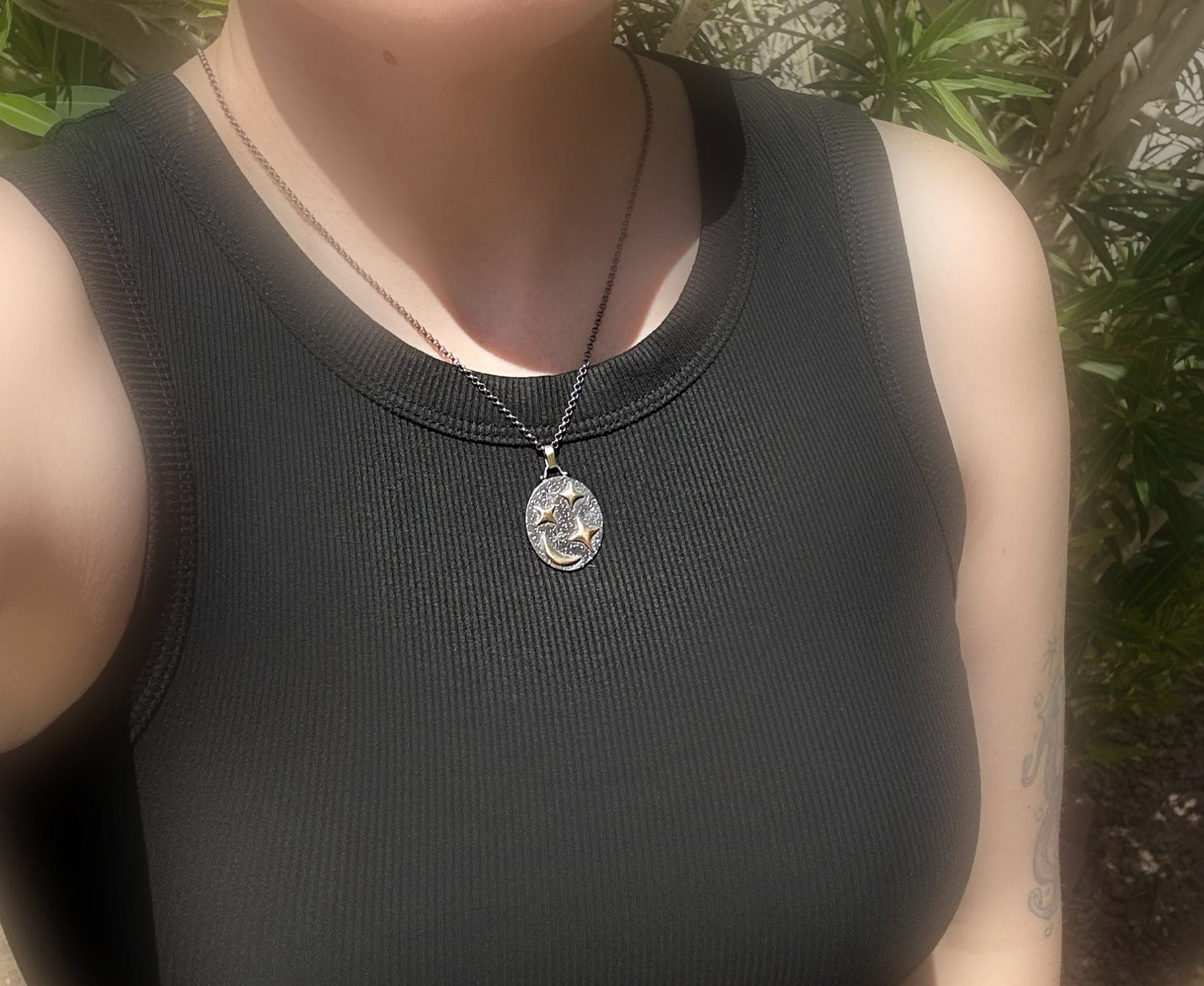 good luck charm moon and stars pendant