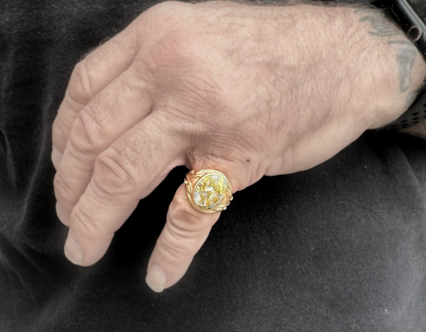 mens gold in quartz ring