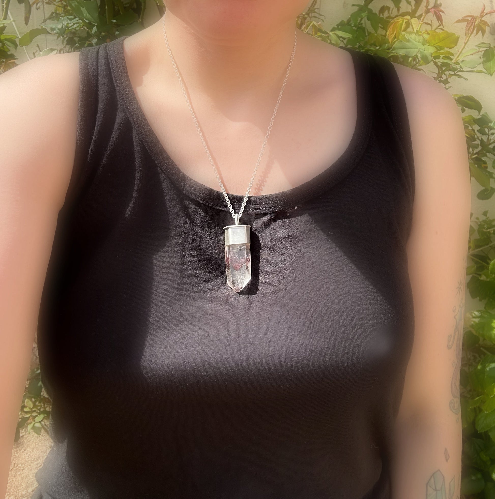 phantom quartz crystal point necklace