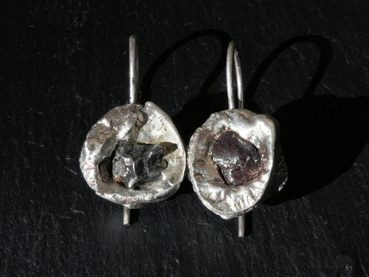 silver meteorite earrings
