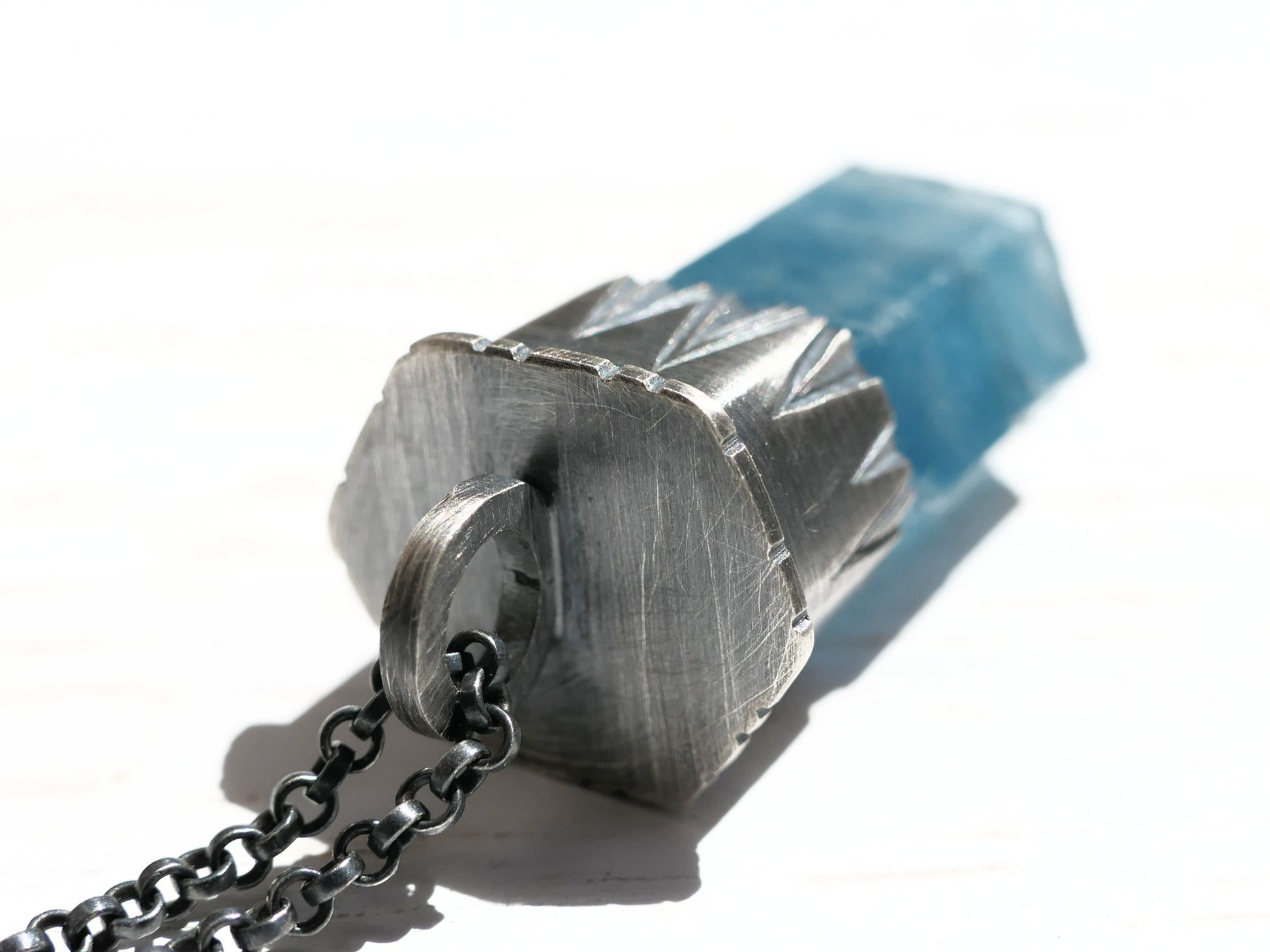 dark silver Vietnam aquamarine crystal necklace