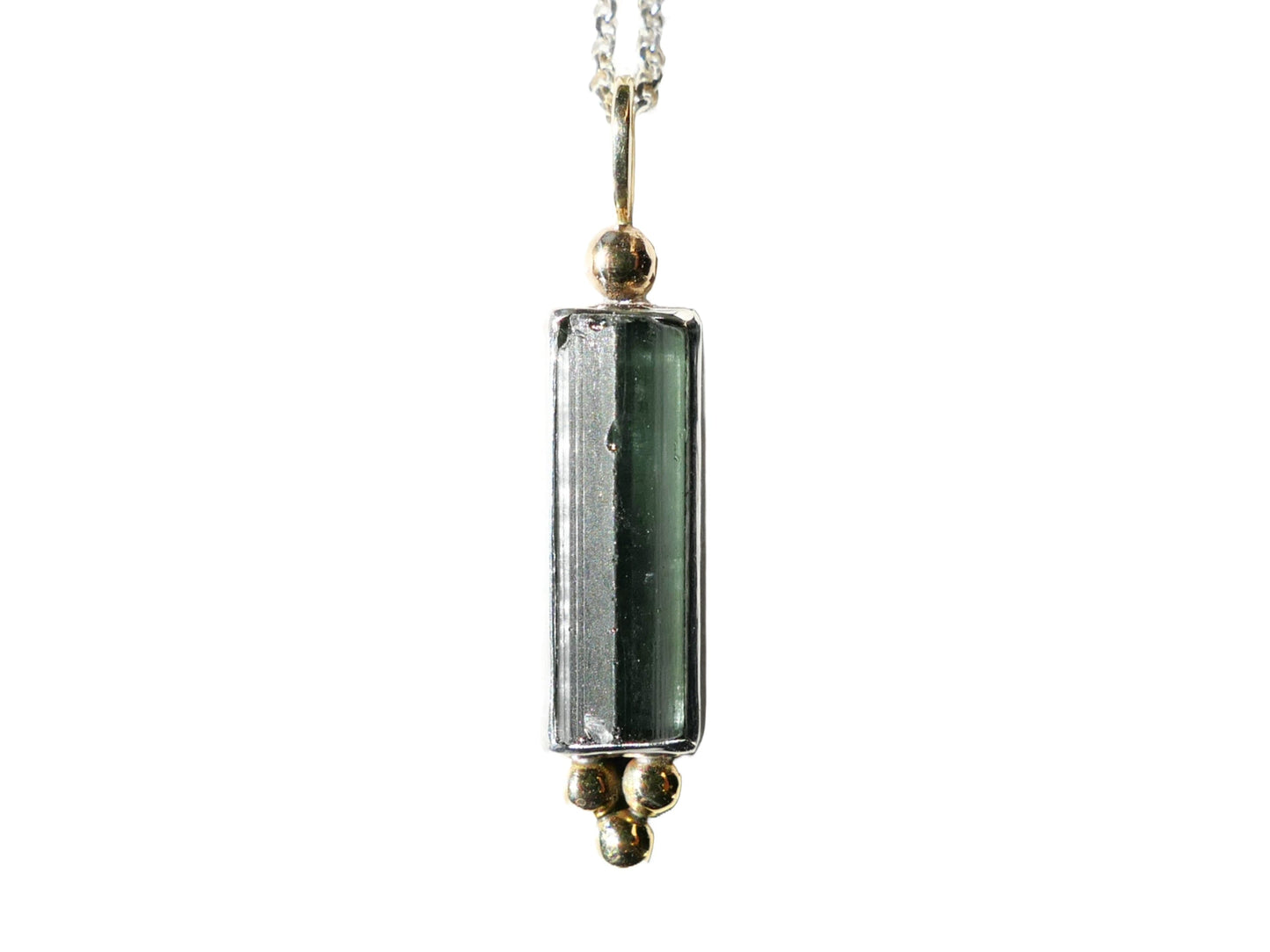 Granulated green tourmaline necklace with sterling silver and 14k gold accents.