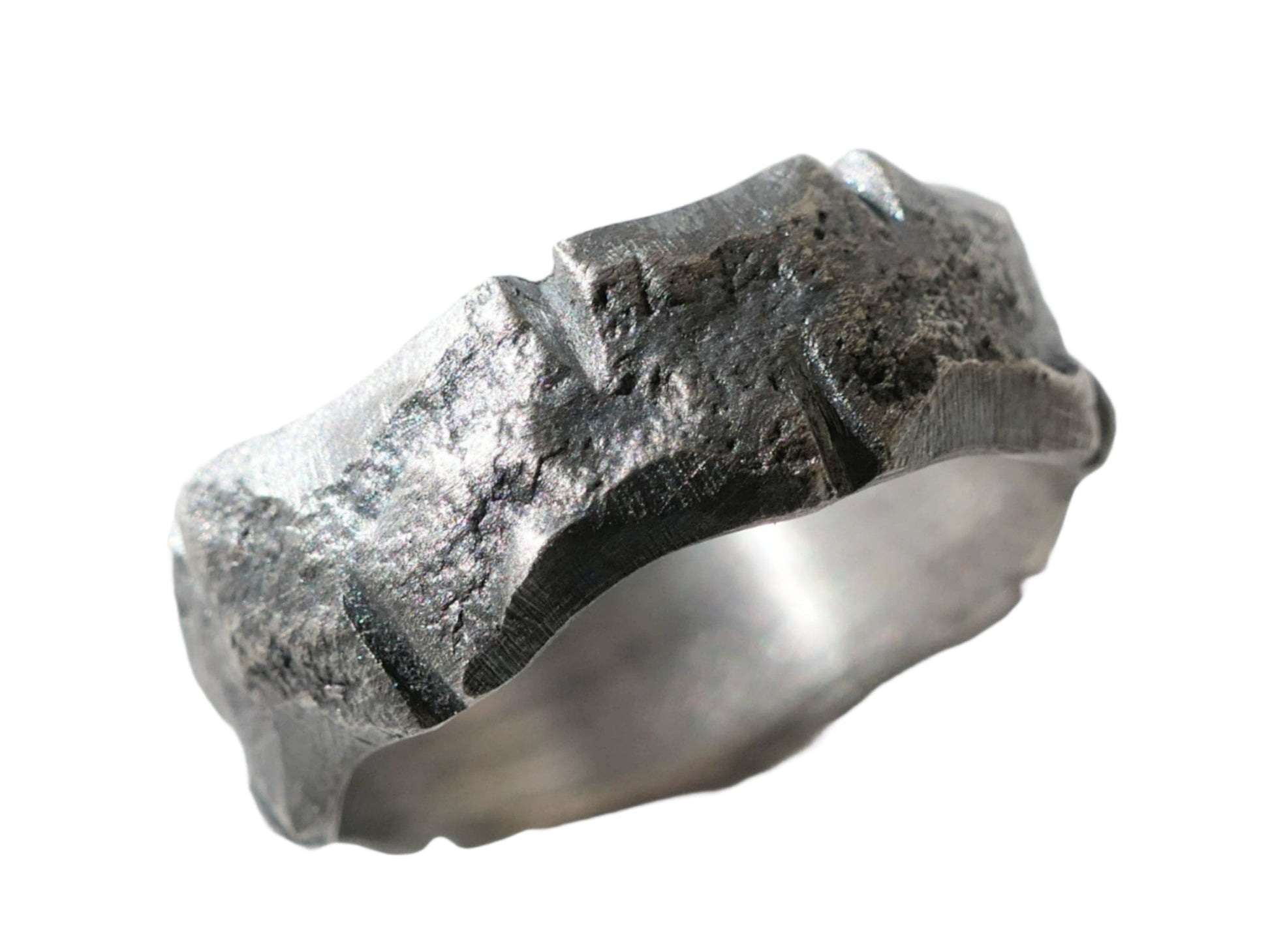 NEW molten pattern sterling silver ring, men's unique wedding ring dark silver - CrazyAss Jewelry Designs