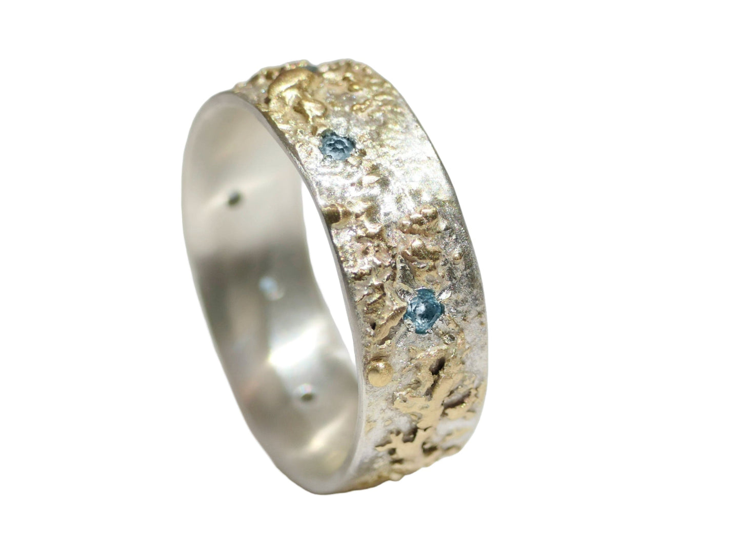 aquamarine ring two tone wedding band