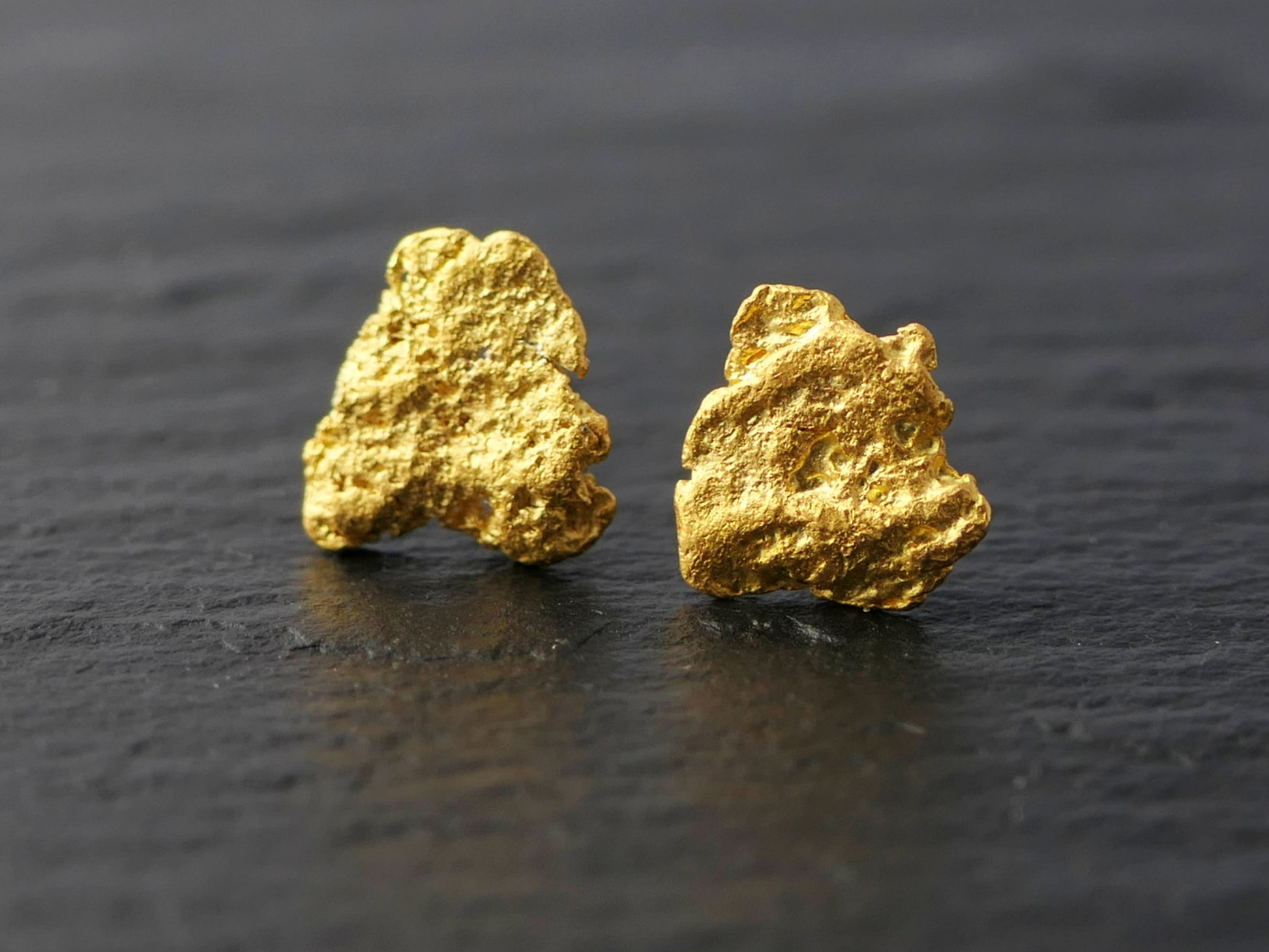 Natural Alaska gold nugget solid 14k gold earrings with raw textured surface