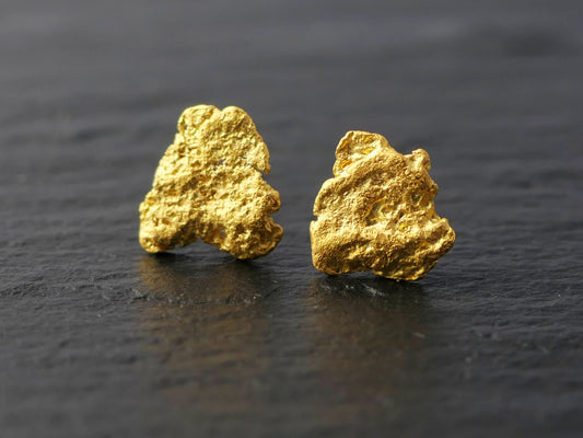 Natural Alaska gold nugget solid 14k gold earrings with raw textured surface
