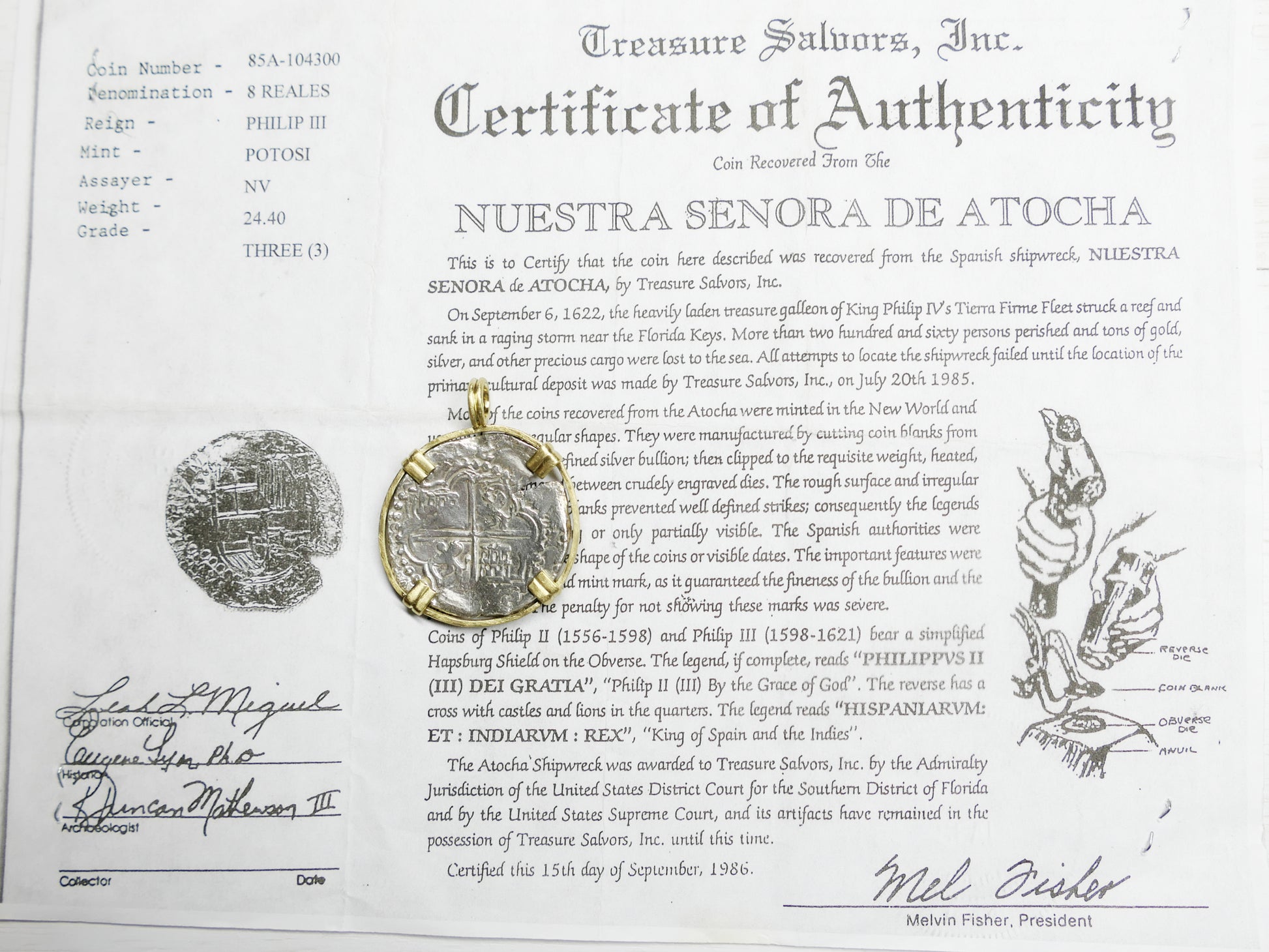 Mel Fisher Atocha coin pendant