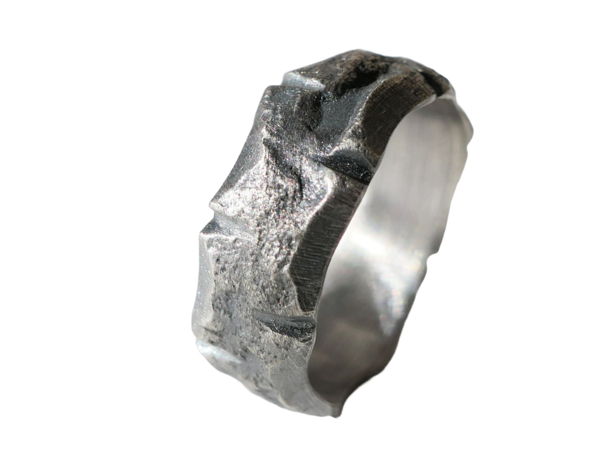 NEW molten pattern sterling silver ring, men's unique wedding ring dark silver - CrazyAss Jewelry Designs