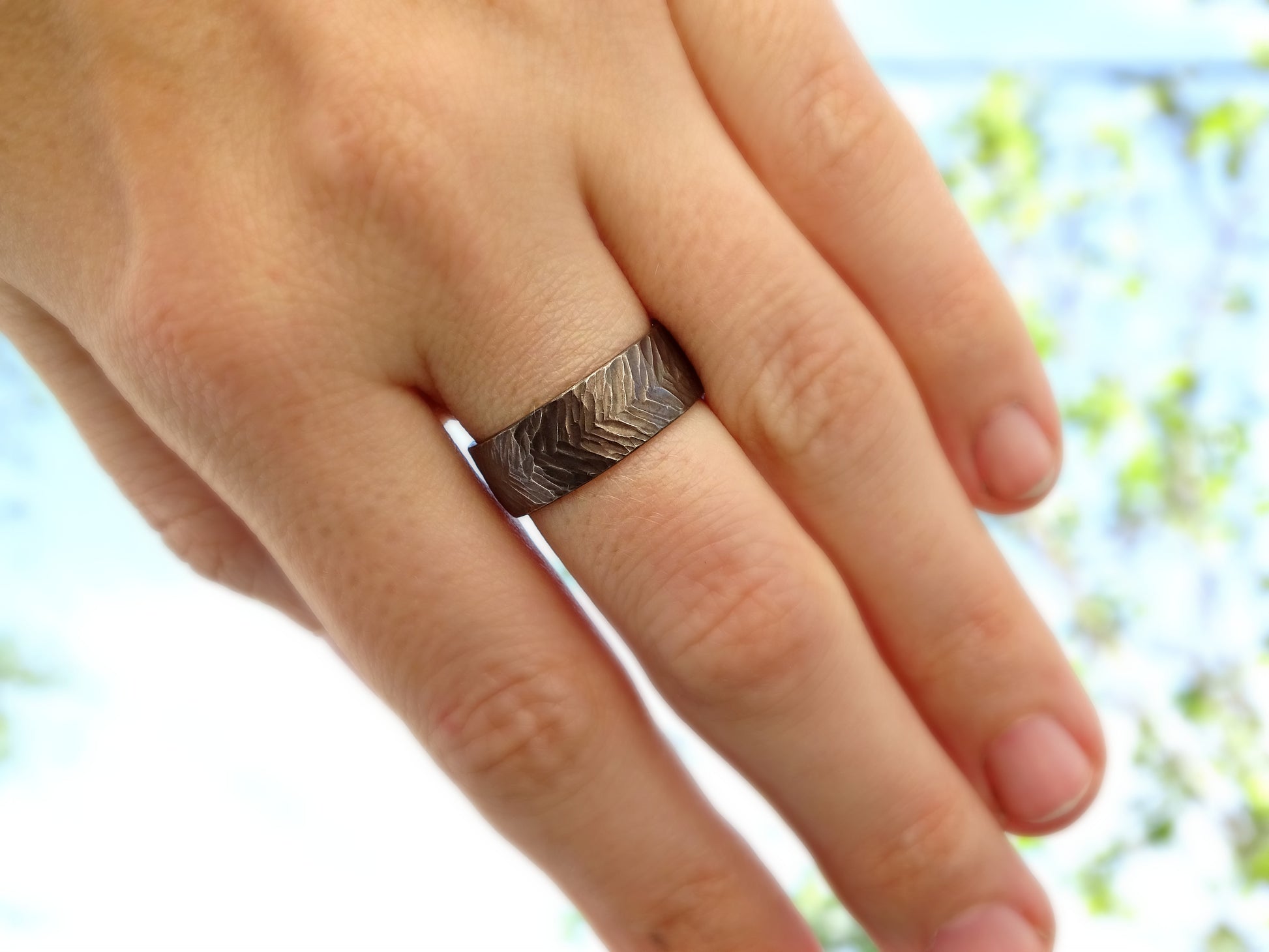 darkened silver chevron ring