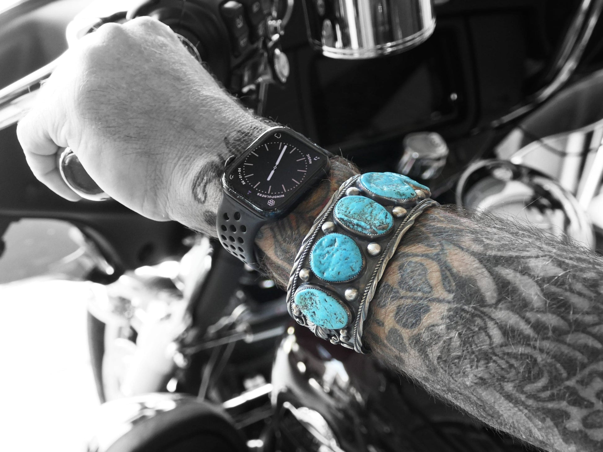 men's silver turquoise cuff
