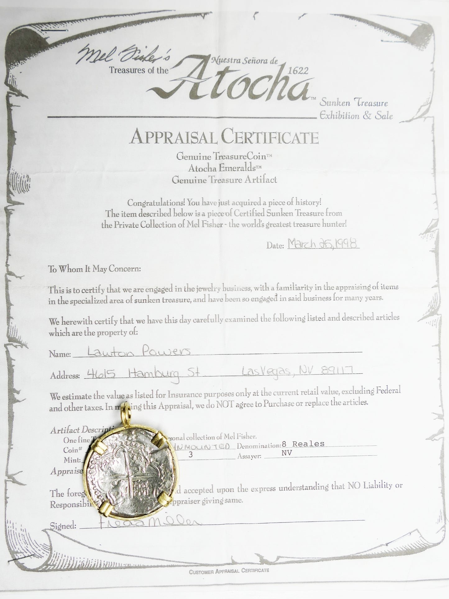 real Atocha coin pendant